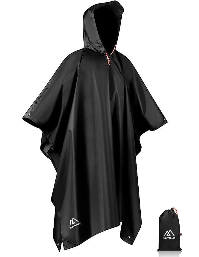 flintronic Poncho Pluie Imperméable avec Capuche, Poncho Imperméable Multifonctionnel 3 en 1, Poncho Pluie Réutilisable Hommes Femmes, Veste Cape imperméable pour Camping Randonnée Vélo Pêche Voyage