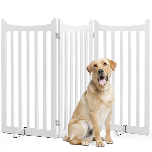 Yaheetech Barrière de sécurité Autoportant sans Perçage 151,5×90,5cm Pliant | Barrière en Bois Intérieur, Parc pour Chien Pliable, Clôture pour chien, chiot et autres animaux de compagnie avec les patins