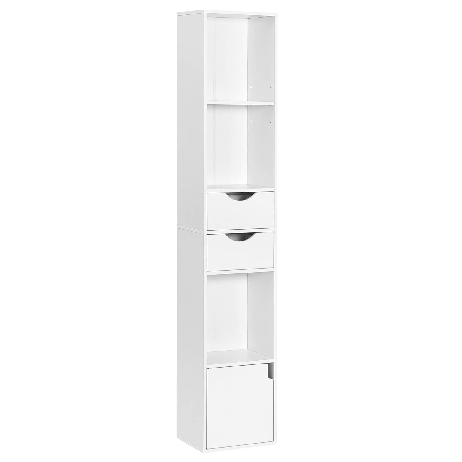 WOLTU Bibliothèque Étagère Colonne, Bibliothèque Verticale | avec 3 Compartiments Ouverts, 2 Tiroirs et 1 Casier, avec Étagère Réglable, Blanc, 30x24x158cm