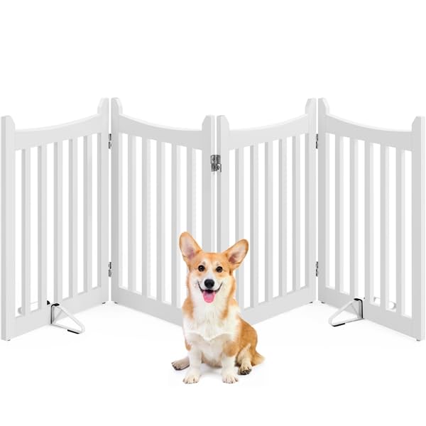 Yaheetech Barrière de sécurité Autoportant sans Perçage 201,5×60,5cm Pliant | Barrière en Bois Intérieur, Parc pour Chien Pliable, Clôture pour chien, chiot et autres animaux de compagnie avec les patins