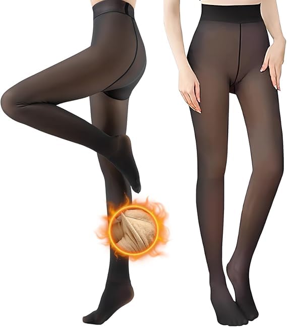 PVBCTCSID Collant Thermique pour Femme 220 g, testé Entre 5 et 20 °C, Doublure Polaire Jusqu’aux Pieds, Aspect Semi-Transparent Noir, Extensible, Disponible