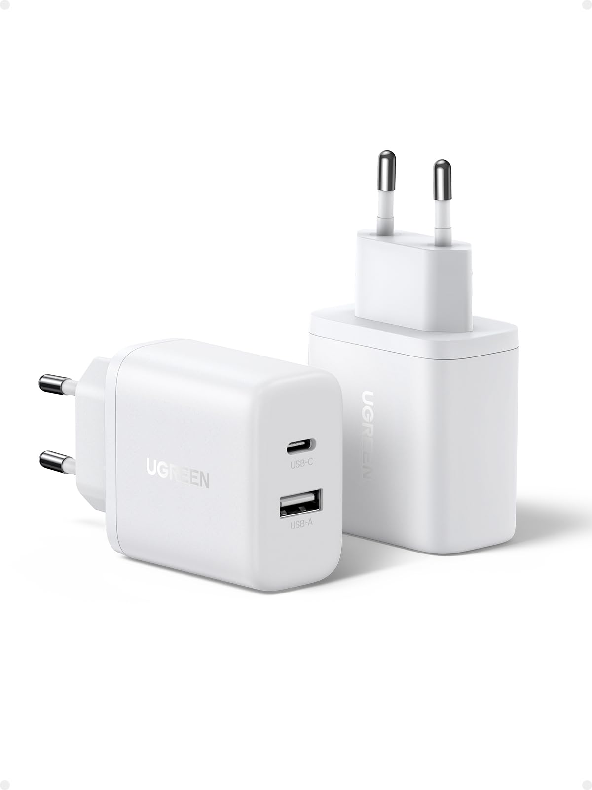 UGREEN Zapix 2Pcs 20W Chargeur USB C Rapide iPhone 2Ports GaN Prise Secteur | Compatible avec iPhone 18 Pro Max 17 Air 16 15 14 Plus Pixel 10 9 Pro XL 7a Galaxy S26 S25 S24 Ultra A56 A16 iPad MacBook Neo