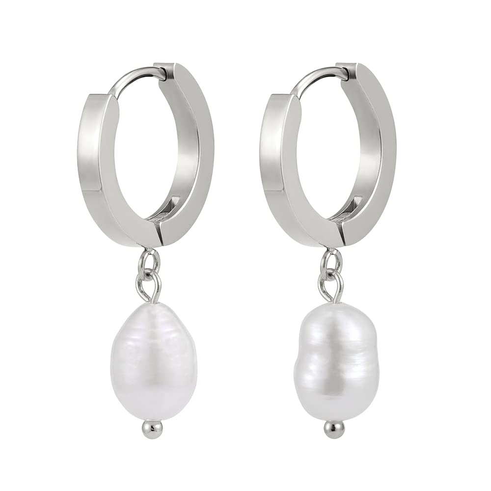 GD GOOD.designs EST. 2015 Perle Créoles I Boucles d'oreilles Créoles avec perle d'eau douce véritable I Petites boucles d'oreilles pour dames