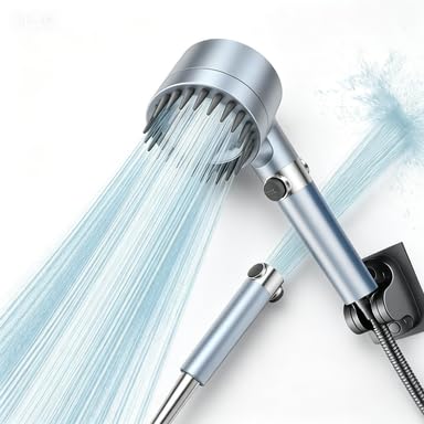 Pommeau Douche Haute Pression, SPA Pommeau de Douche Économie Deau Haute Pression, Douchette Filtre anti Calcaire 4 Types de Jets, avec Cartouche Remplaçable et avec Tuyau 1,5M, Bleu