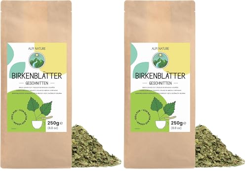 Alpi Nature Feuilles de Bouleau Coupées 250g, Feuilles de Bouleau Séchées et Coupées, Thé en Vrac (Lot de 2)