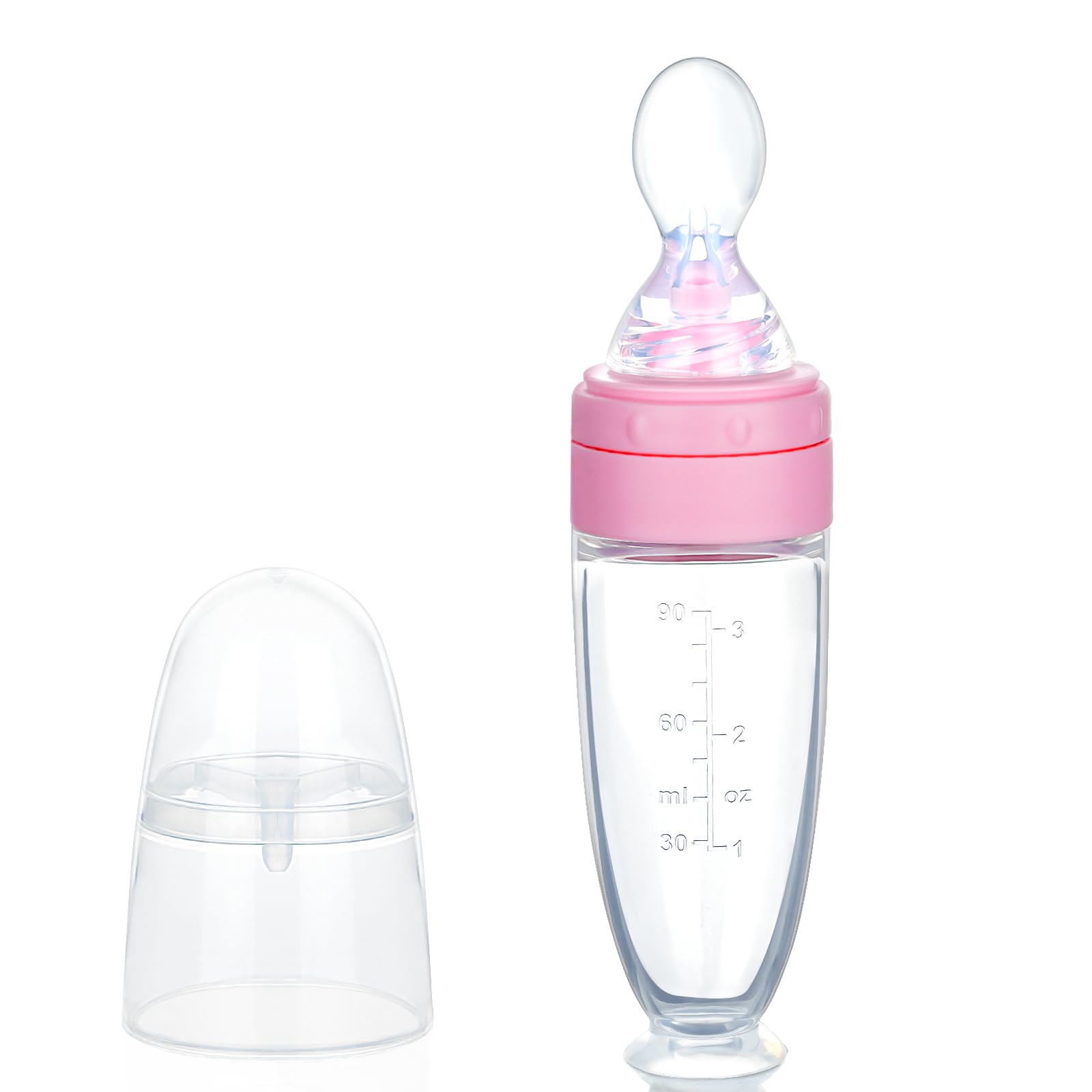 Aolso Cuillère de distribution d'aliments en silicone, Mangeoire à fruits, Cuillère de distribution de nourriture pour bébé, Biberon Aliments Squeeze Feeder (Rose)