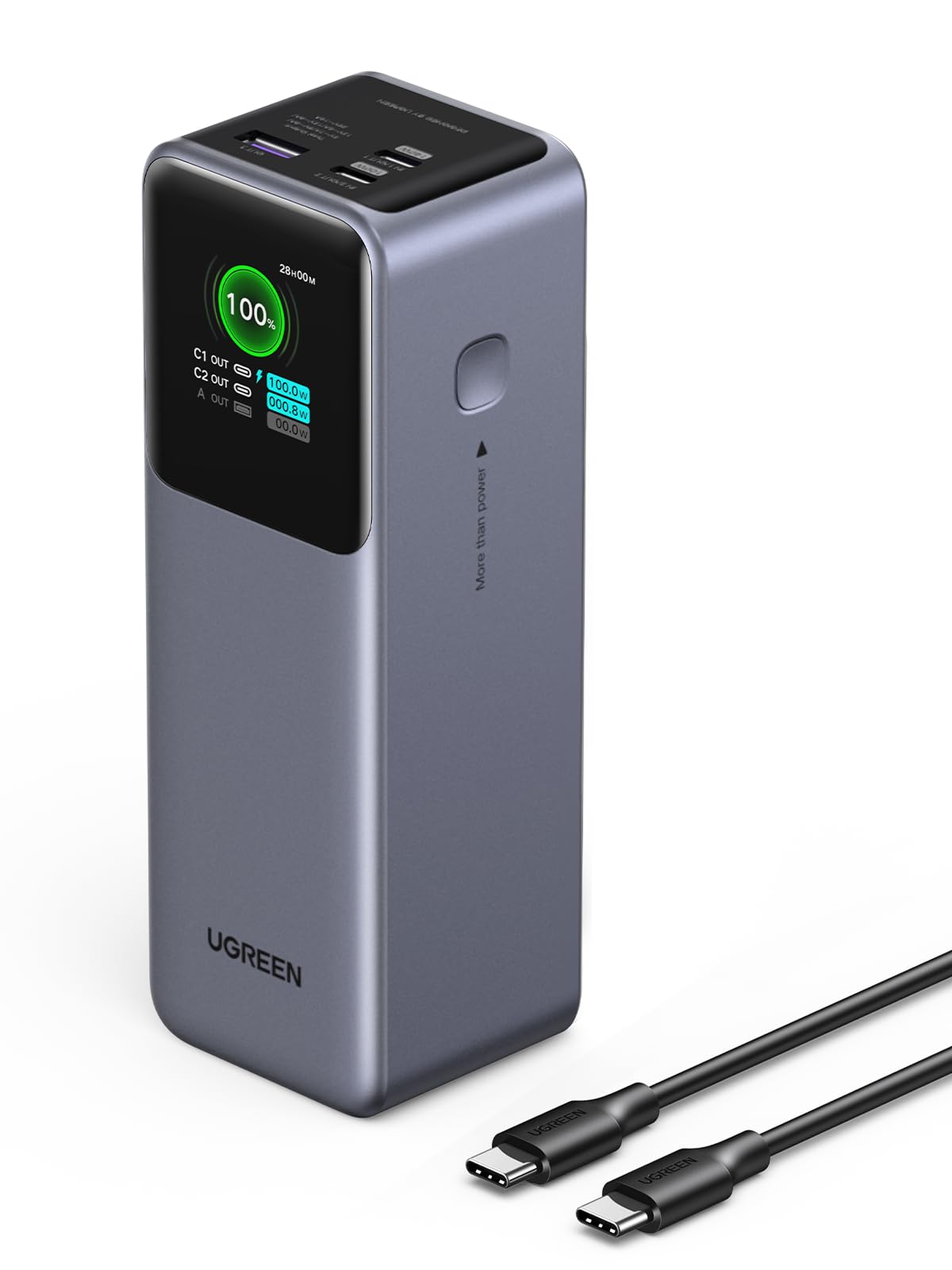 UGREEN Nexode Pro 200W Batterie Externe 25000mAh Power Bank USB C PD 140W | Adapté en Avion, Charge Rapide 3 Ports 2C1A, Écran TFT, Chargeur Portable PC Compatible avec iPhone 18 17 Pro Max Galaxy S26