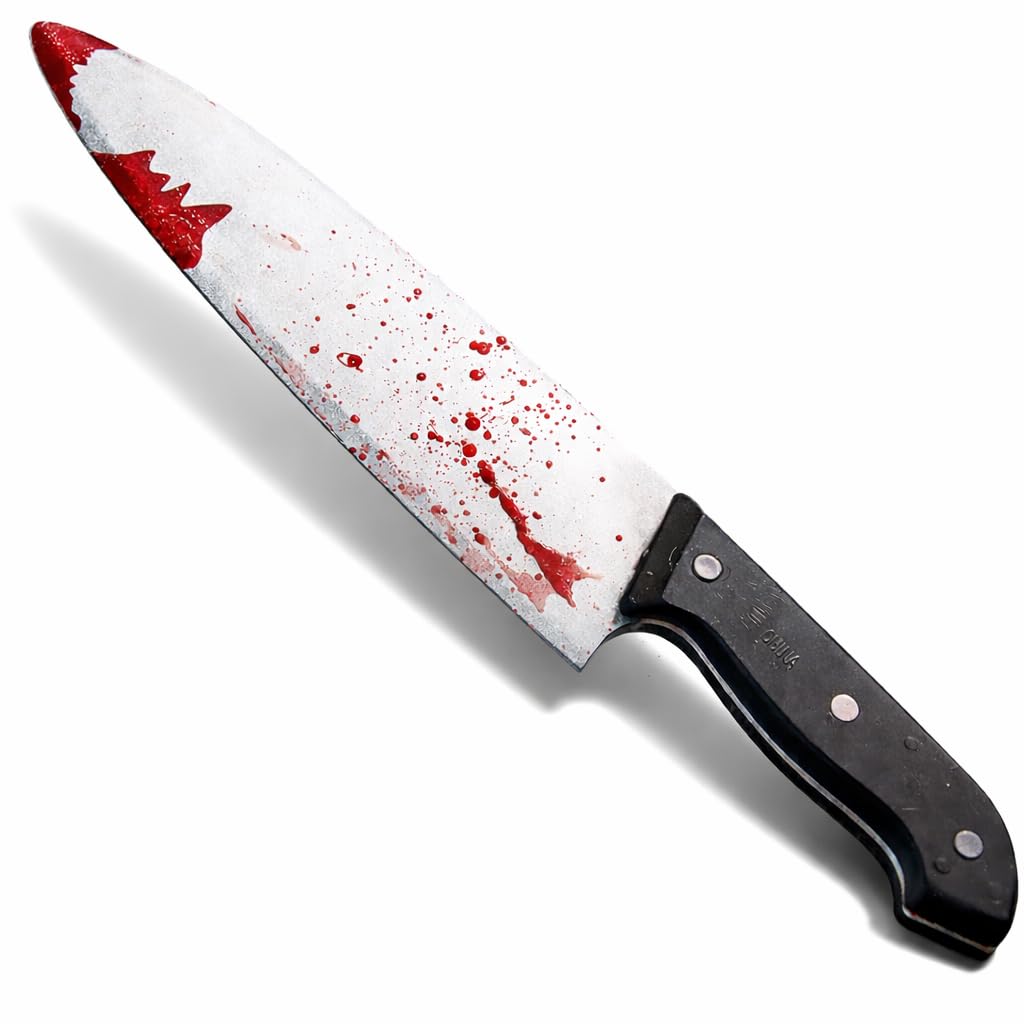 TK Gruppe Timo Klingler Faux couteau avec du sang - Accessoire pour Halloween et carnaval - Environ 34 cm - Très réaliste pour costume d'horreur