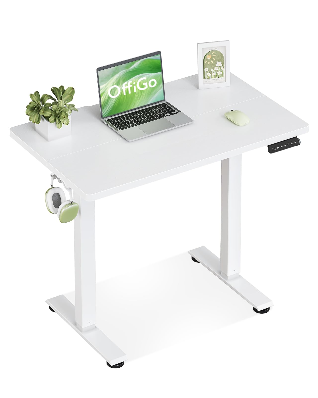 OffiGo Bureau Assis Debout électrique, 80cm Petit Bureau Electrique, Blanc | Ergonomiqu Table avec 3 Fonction Mémoire, Standing Desk pour la Chambre et Le Travail, Bureau Reglable en Hauteur électrique