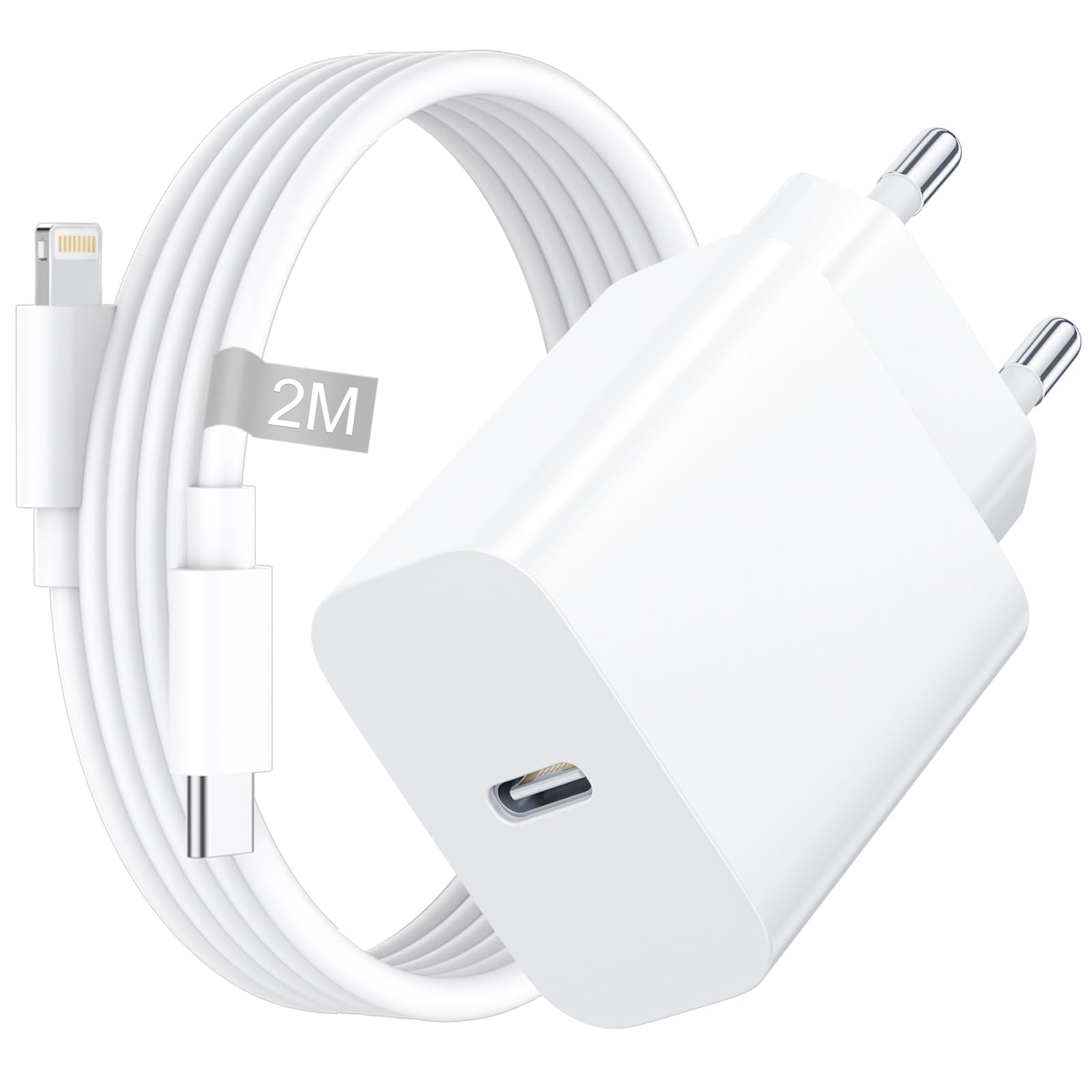 Chargeur Rapide iPhone [Certifié Apple MFi], Chargeur iPhone avec Câble Lightning 2M pour iphone 14/13/12/11/ Pro Max/XS/X/SE/8/iPad, 20W Chargeur USB C Rapide Prise Secteur USB C Adaptateur