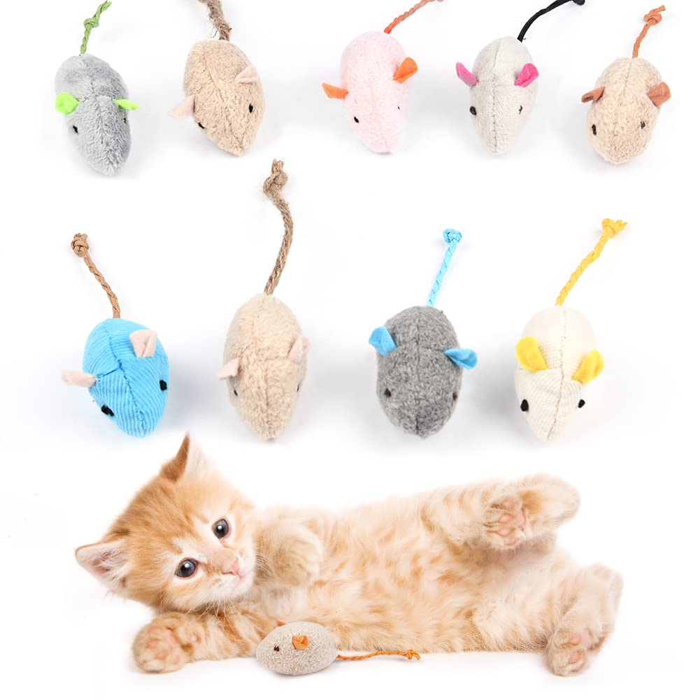 vsshe Catnip Jouets Souris, 9pcs Teeth Cleaning Jouet Interactif à l'herbe à Chat, Mini Souris en Peluche Jouet à Mâcher à l'herbe à Chat pour Kicking, Playing and Indoor Interacting (Color Mix)