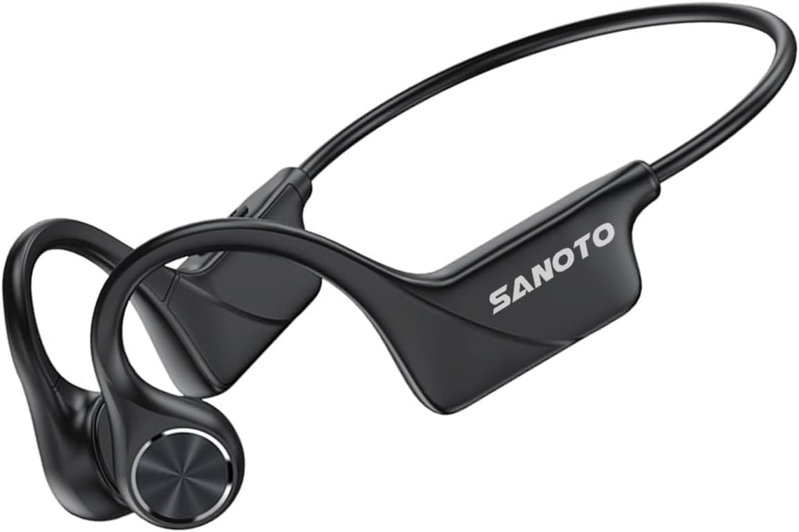 SANOTO Casque Conduction Osseuse, Open Ear Ecouteur Bluetooth 5.3 | Noir, Casque Bluetooth Sans Fil Sport, 10h Batterie , IPX5 Étanche Écouteur Osseux pour les Coureurs, Cyclistes, Sportifs