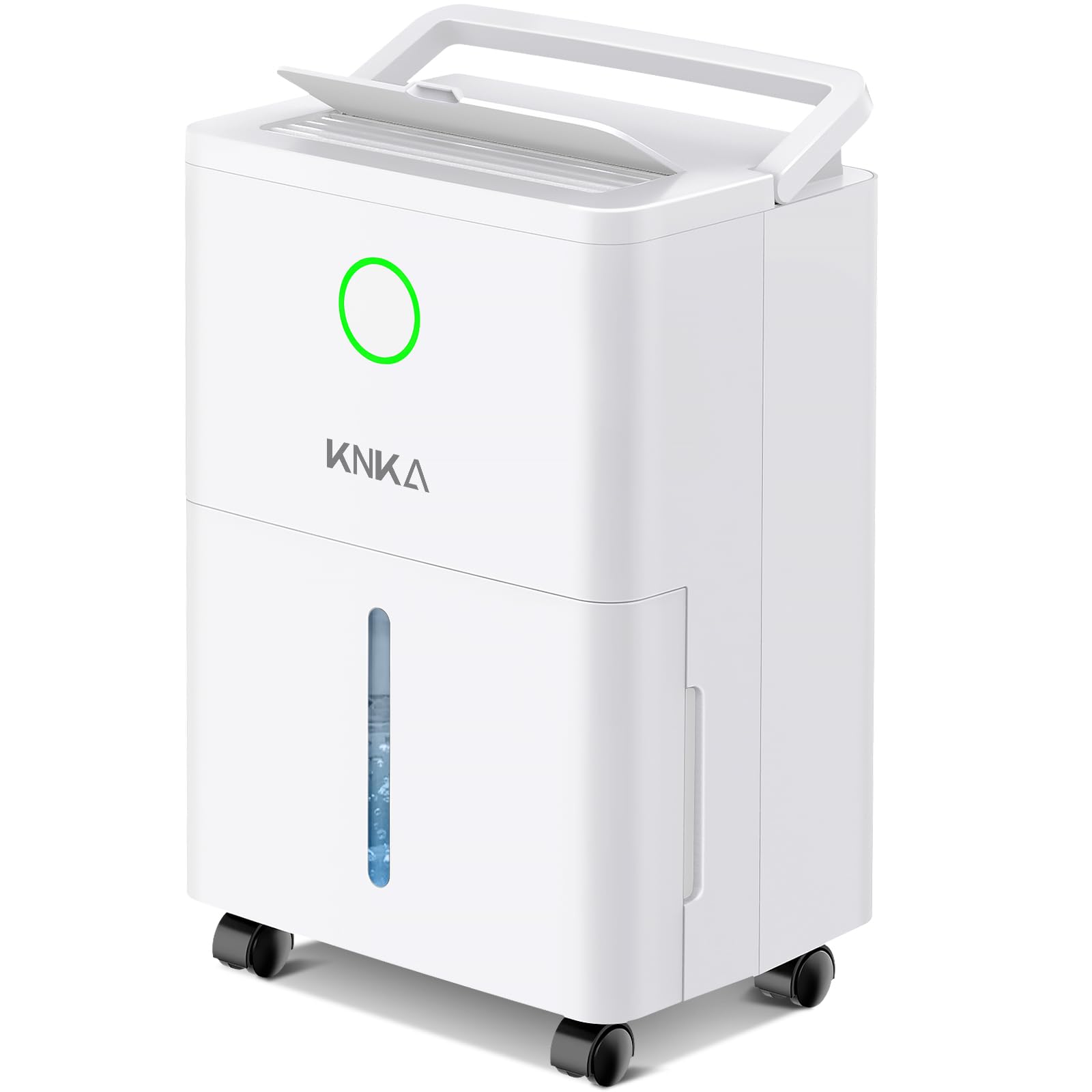 KNKA Déshumidificateur électrique 9 L/j, jusqu'à 45 m², tuyau d'évacuation | Déshumidificateur pour pièces jusqu'à 120 m³, minuterie 24 h, contrôle de l'humidité, roulettes amovibles