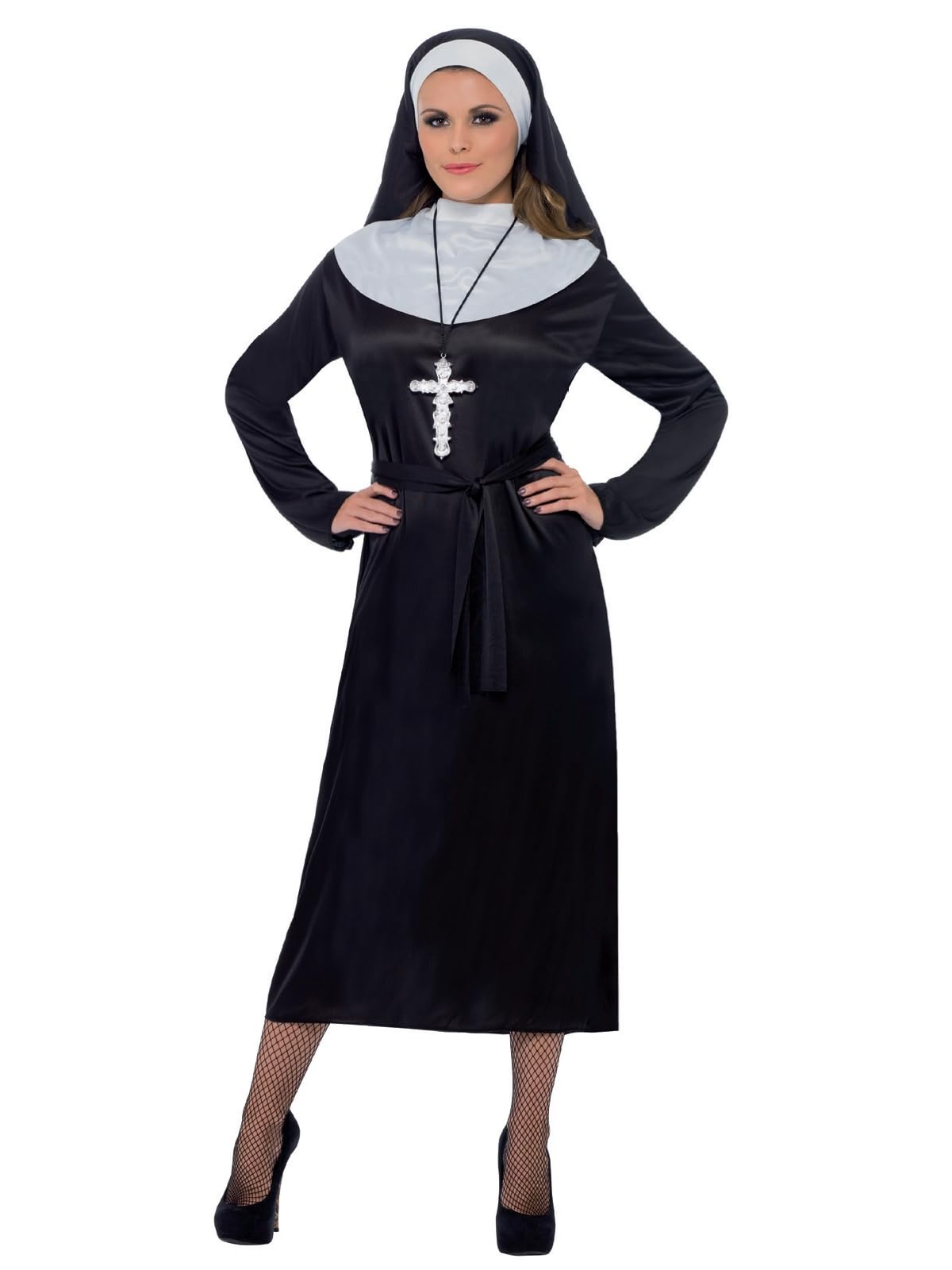 Smiffy's Costume de Nonne Noir pour Femmes Adultes, Taille Unique, Léger, Lavage à la Main, Halloween