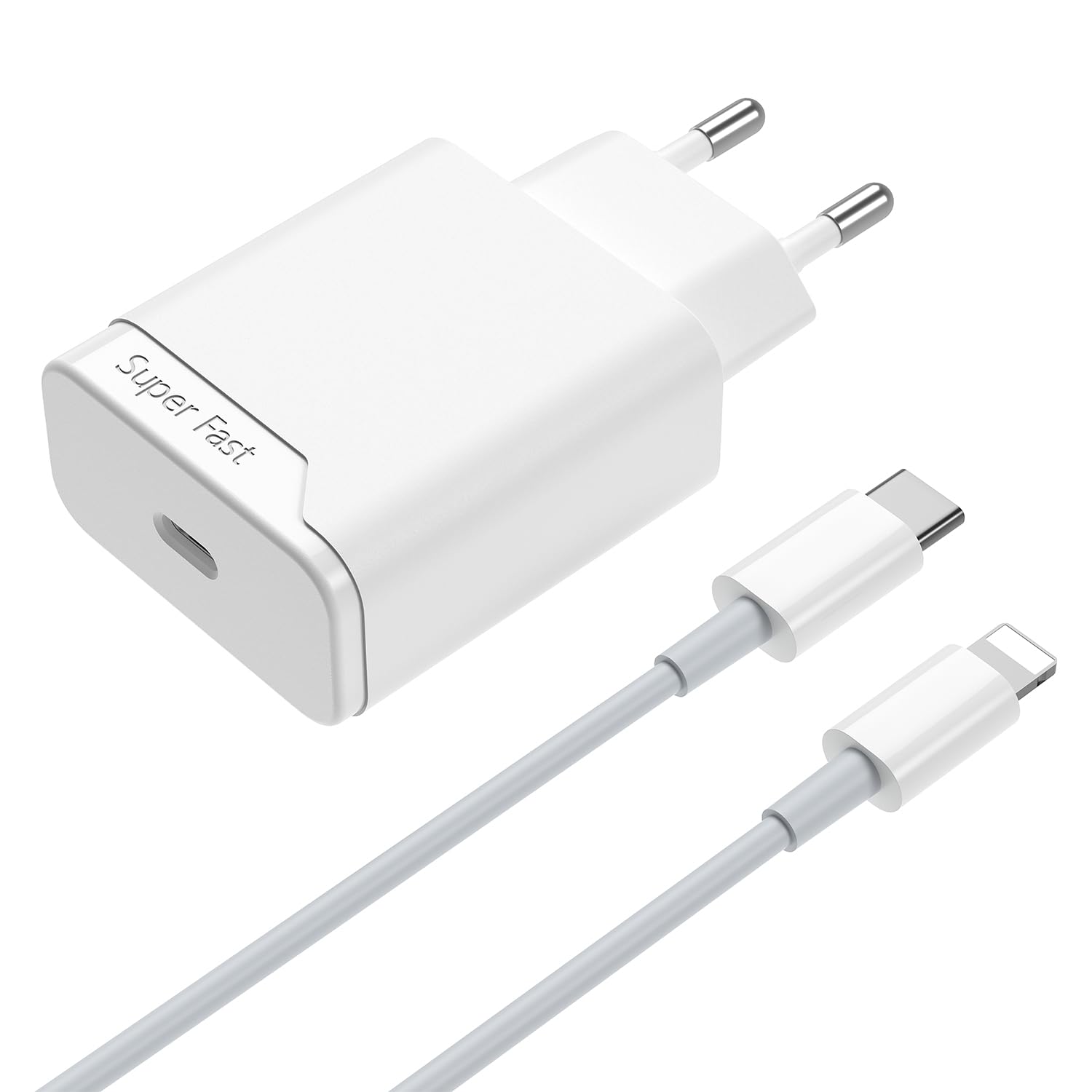 Chargeur Rapide pour iPhone 11, 11 Pro, 11 Pro Max, 12, 13, 14 | Adaptateur Secteur avec Cable de 1,5 m pour SE, X, XS, XR, 8, 7,