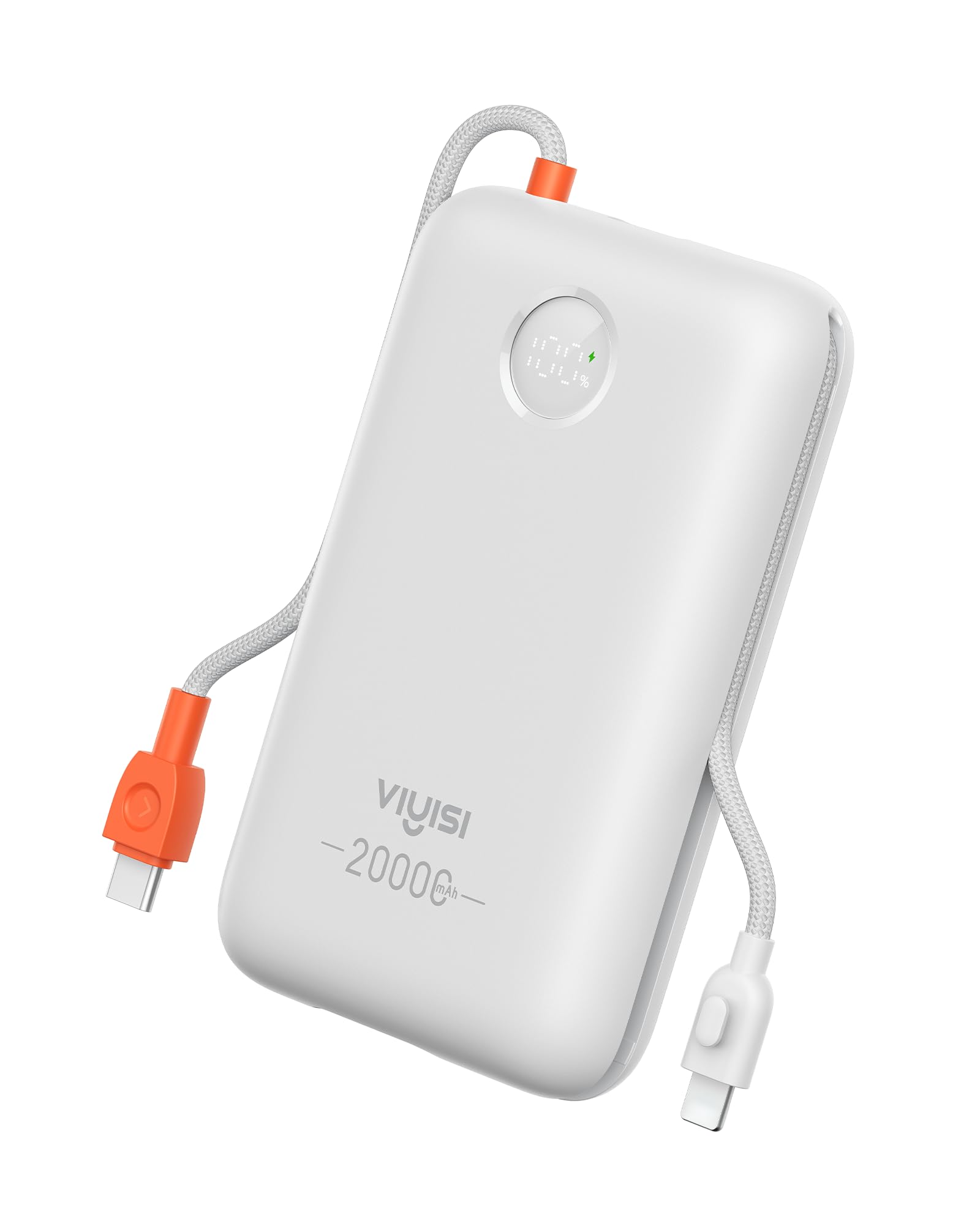 VIYISI Batterie Externe 30W Ultra Rapide Charge 20000 mAh Câbles Intégrés | Power Bank USB C Batterie Portable Compacte pour iPhone 17 16 15 14 13 12 11 Samsung S24 S23 S22 Fold 5(Blanc)