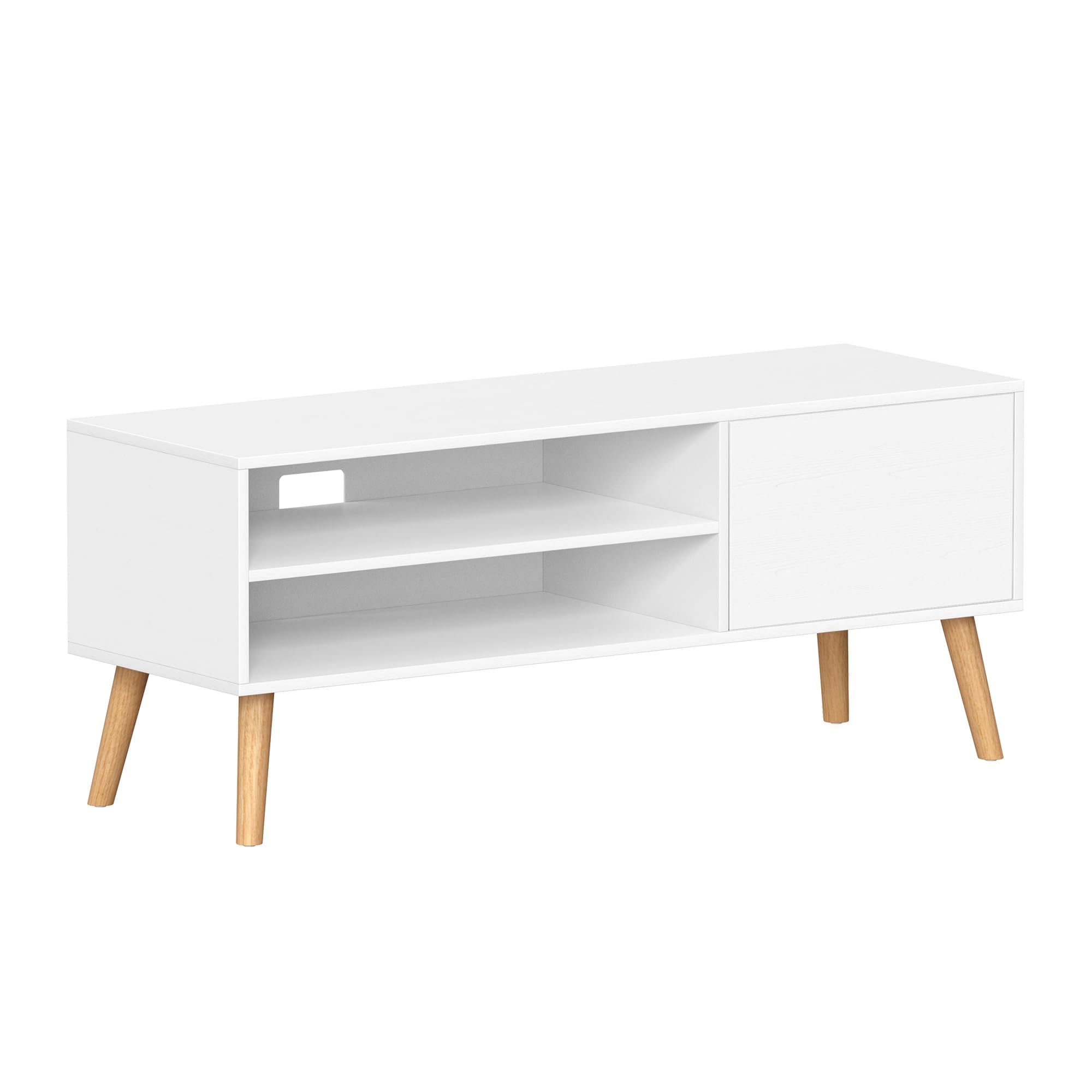 VASAGLE Meuble TV, pour Télévision jusqu'à 55 Pouces, Longueur 120 cm | Support Télé, Rangement Consoles de Jeux, Style Mid-Century Modern, Blanc Neige, Collection MIRANTA LTV120T46