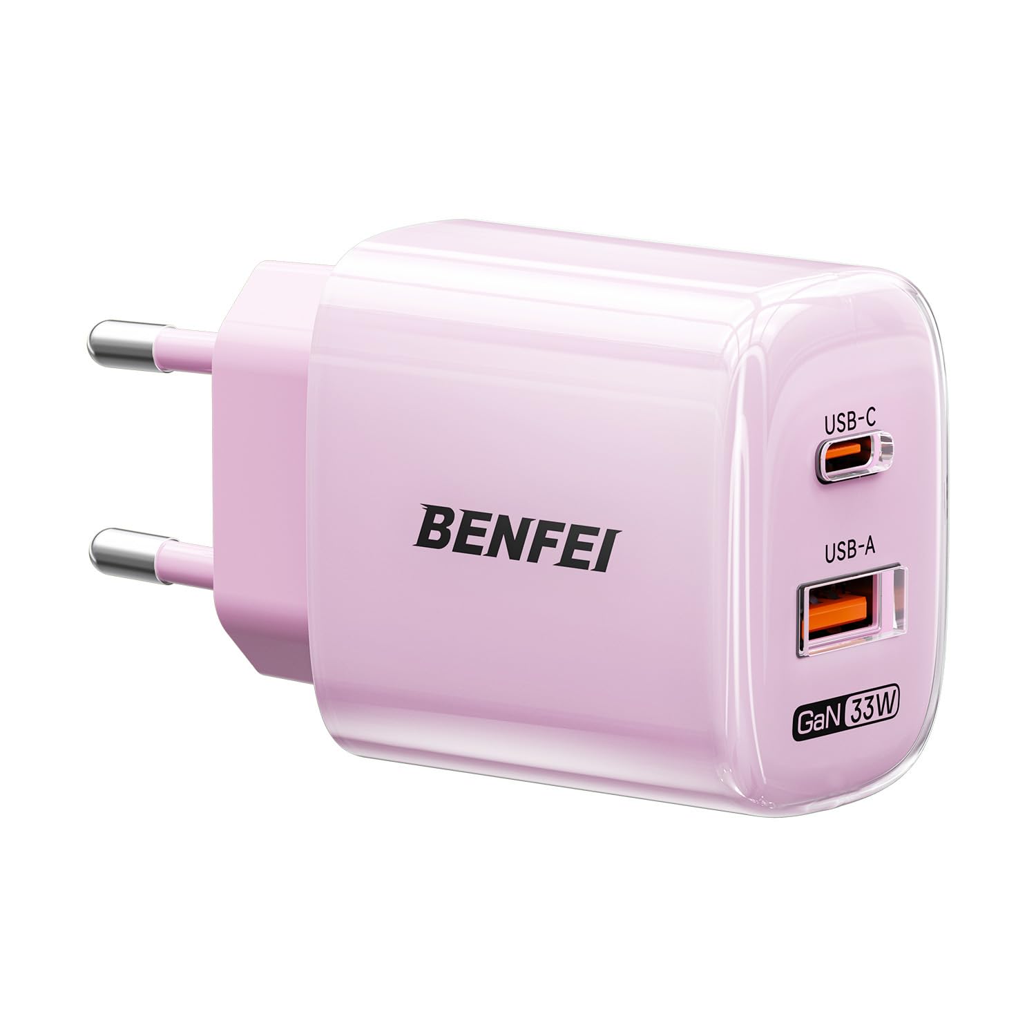 BENFEI Chargeur Rapide USB C GaN 33W 2 Ports Deux-Tons pour iPhone Rose | Chargeur de Voyage Portable pour iPhone 17 Pro Max Air/16/15, Galaxy S26/S25/S24, Pixel 10/9/8, iPad AirPods, MacBook Air Neo