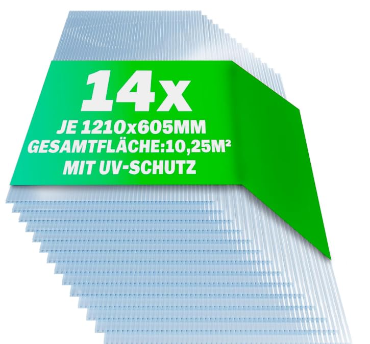 casa pura Plaques de serre 14 x 60,5 x 121 cm - Polycarbonate (PC) - Plaque creuse - Double plaque alvéolaire (transparent, 4 mm)