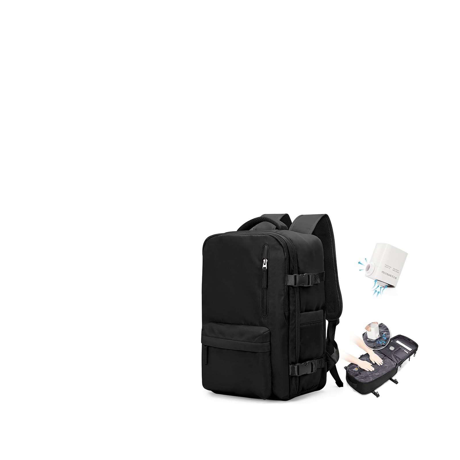 Sac à dos Sous Vide de Voyage 40x30x20 avec Pompe Bagage Cabine Ryanair | Cabine Avion Ryanair 40x30x20 Bagage cabine à main avec compression pour homme et femme Sac airbag avec pompe,Noir