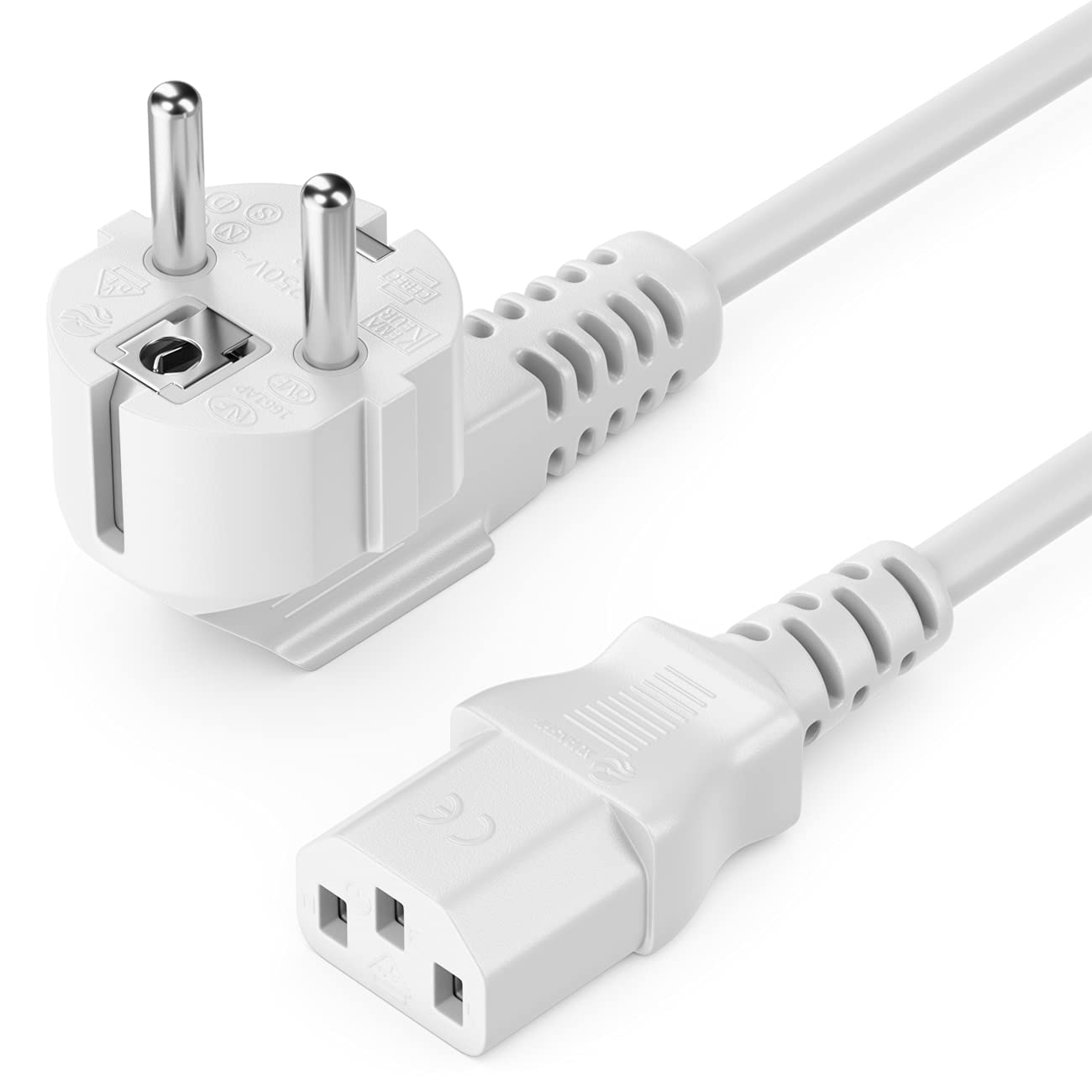 deleyCON 3,0m Câble Appareil Froid Alimentation Cordon électrique Fiche Contact Protection Type F (CEE 7/7) 90° Coudée vers Connecteur C13 PC Ordinateur Moniteur Imprimante Projecteur - Blanc