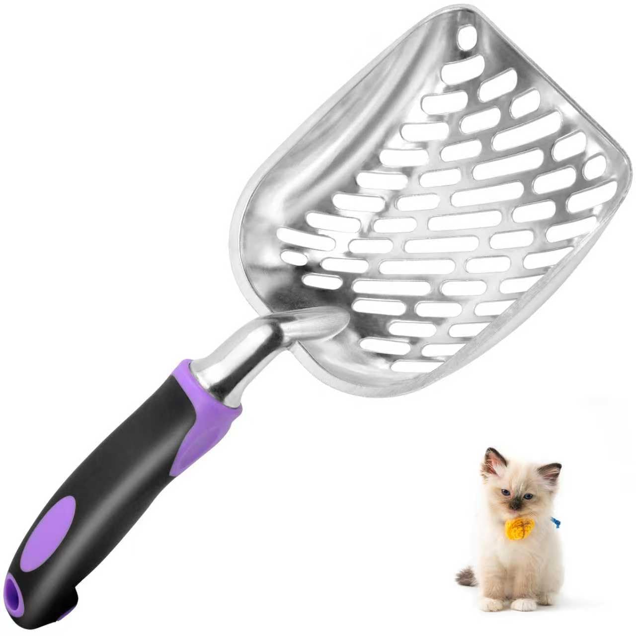 Apidgrowth Pelle à litière en métal avec Long Manche - Pelle à Tamis pour litière pour Chat - Pelle à Grille pour Nettoyage des excréments - Compatible avec Toutes Les bacs à litière pour Chat