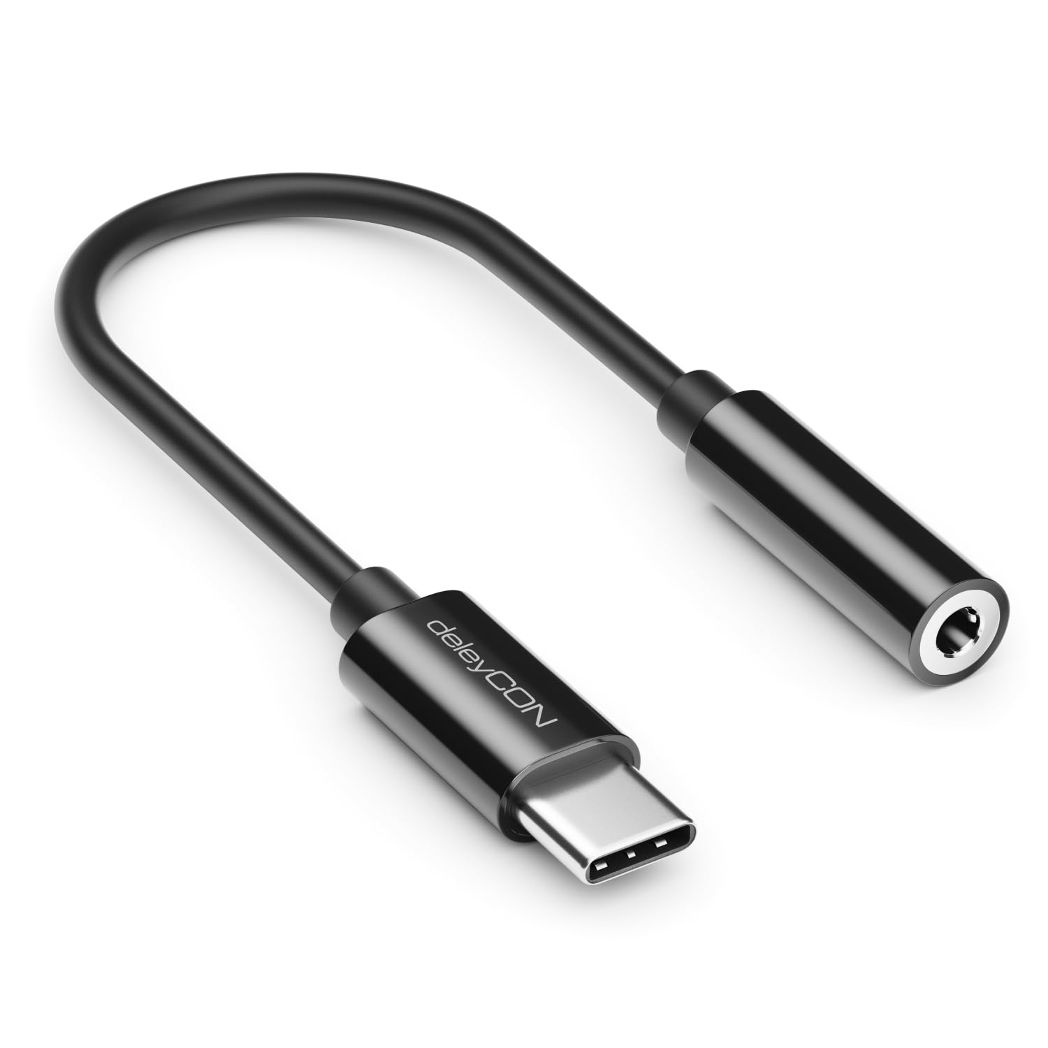 deleyCON USB-C vers 3,5mm Audio Adaptateur - DAC-Chip & TRRS - USB Type-C Fiche vers Prise Jack - Compatible avec Smartphone, Tablette, Casque, haut-Parleur - Noir