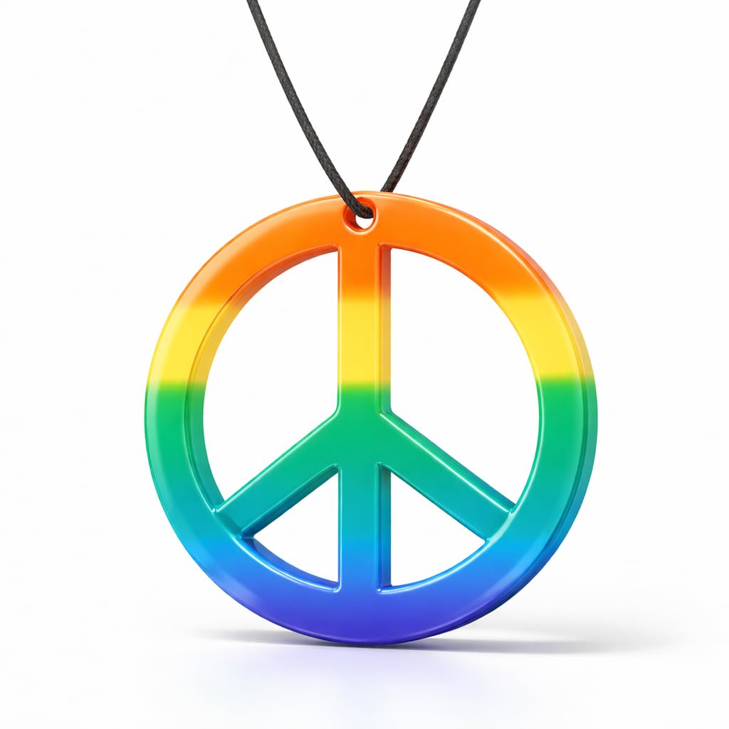 TK Gruppe Timo Klingler Collier Hippie Peace - Pendentif arc-en-ciel paix pour costume de carnaval - Accessoire de costume - Collier bijoux