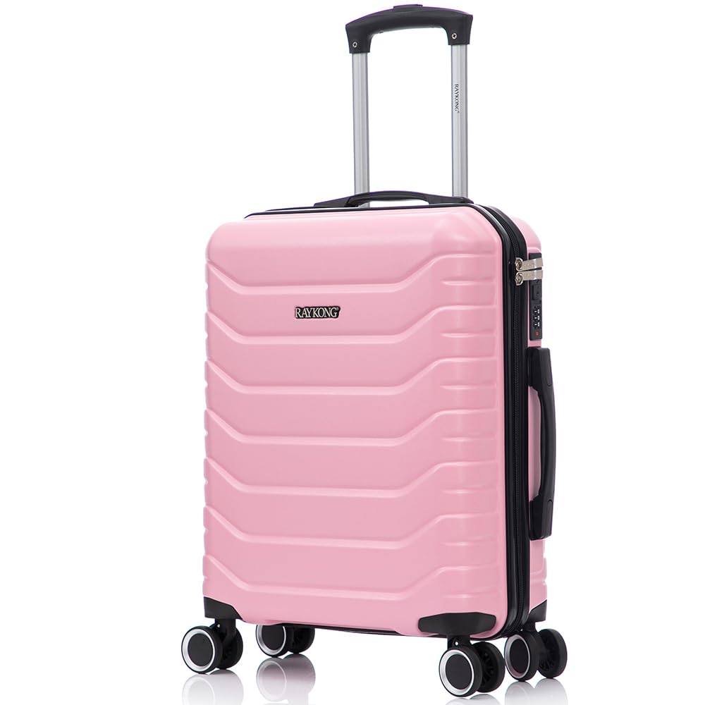RAYKONG Valise Cabine 55x40x20cm (40L) Polycarbonate - Serrure integrée - 20 Pouces - (RK12|Rose)
