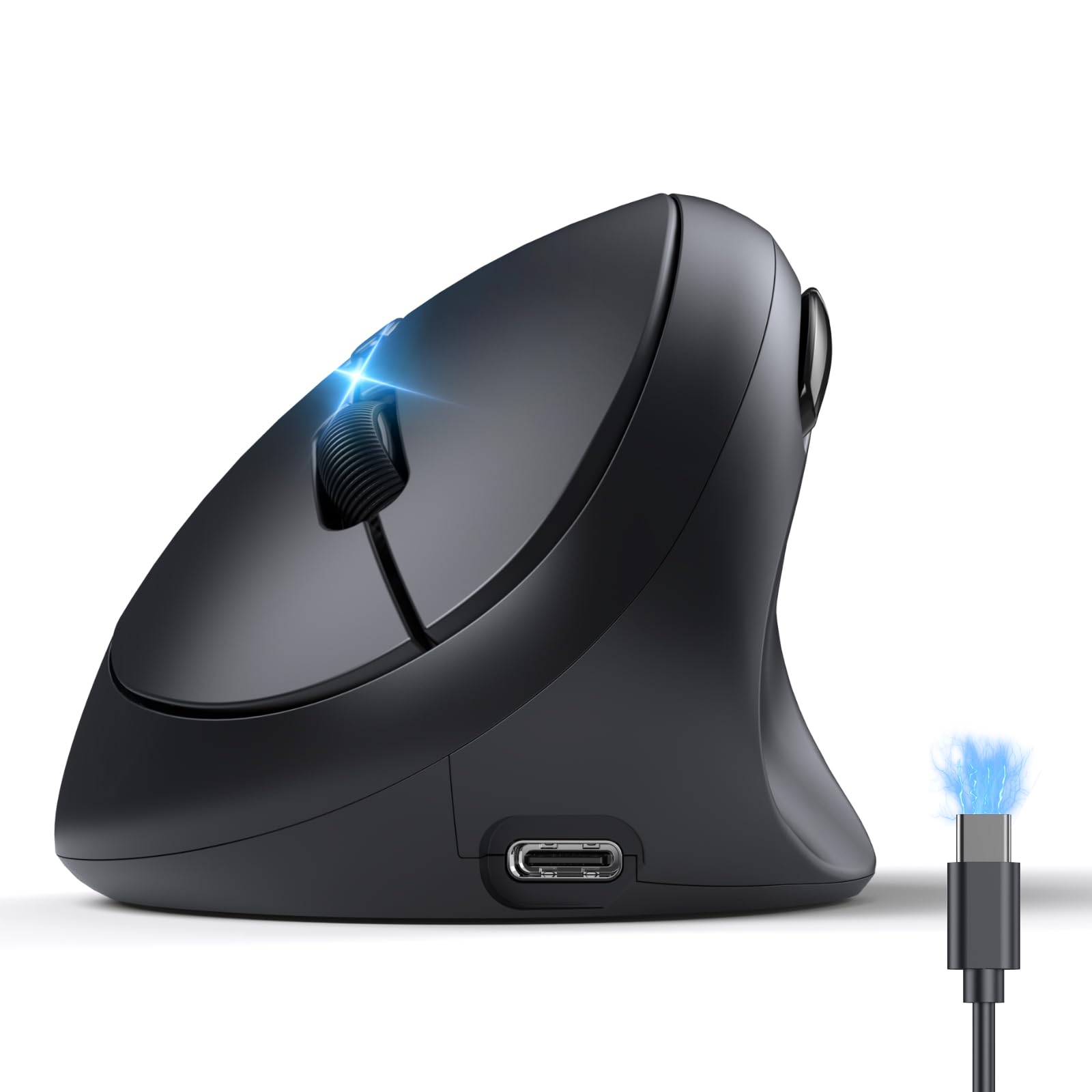 TECKNET Souris Ergonomique sans Fil Bluetooth 3-Mode, Rechargeable, Noir | Bluetooth ou récepteur USB(BT5.0/3.0+2.4G), 4800 DPI, Souris Silencieuse Verticale pour PC/iPad/Mac/Windows