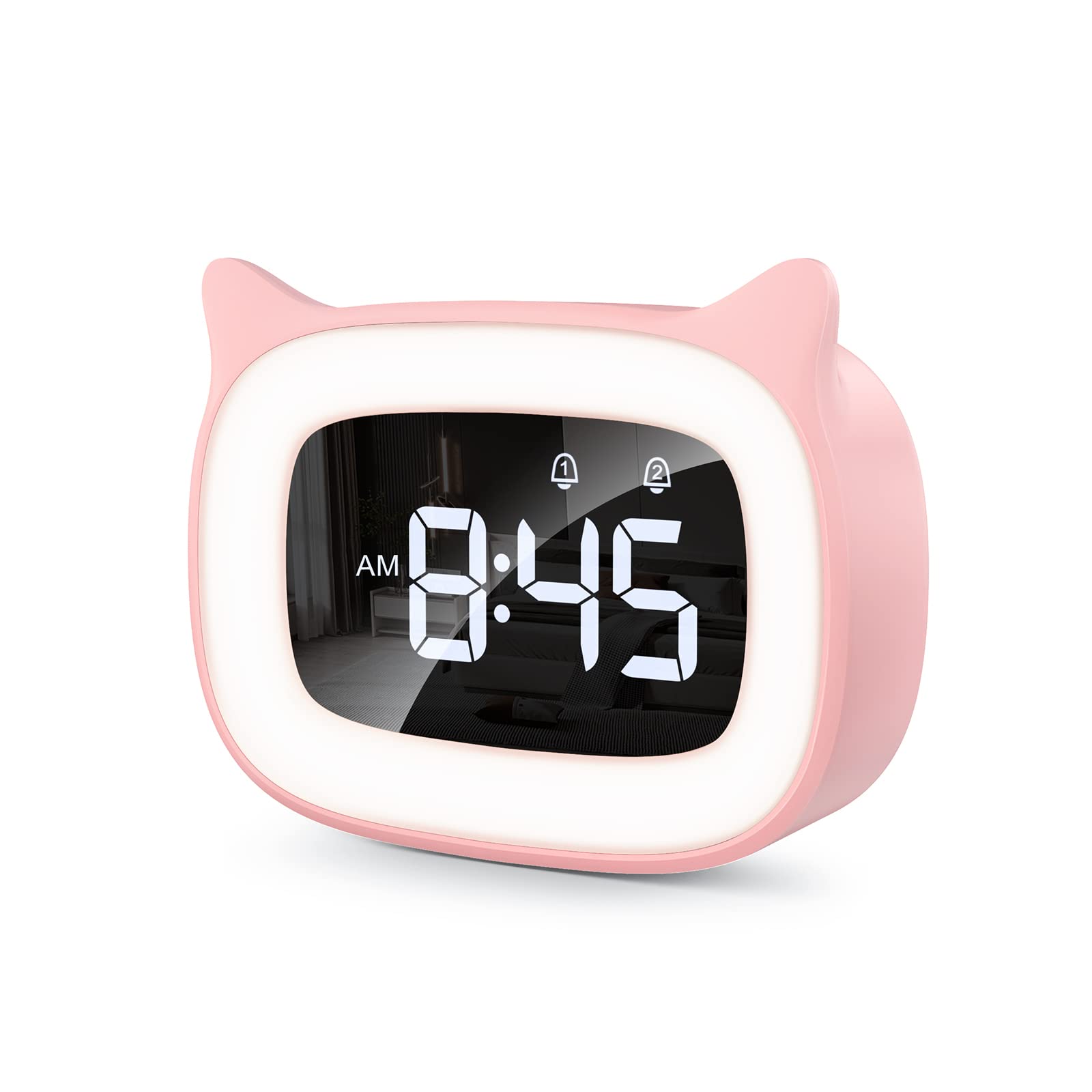mizikuu Réveil Educatif, LED Veilleuses Pendules horloges de Chambre d'enfant Kid Sleep Jour/Nuit Lumineux, Snooze Réveil 5 Couleurs,18 Types de Musique, 2 Alarmes, Fille Garcon