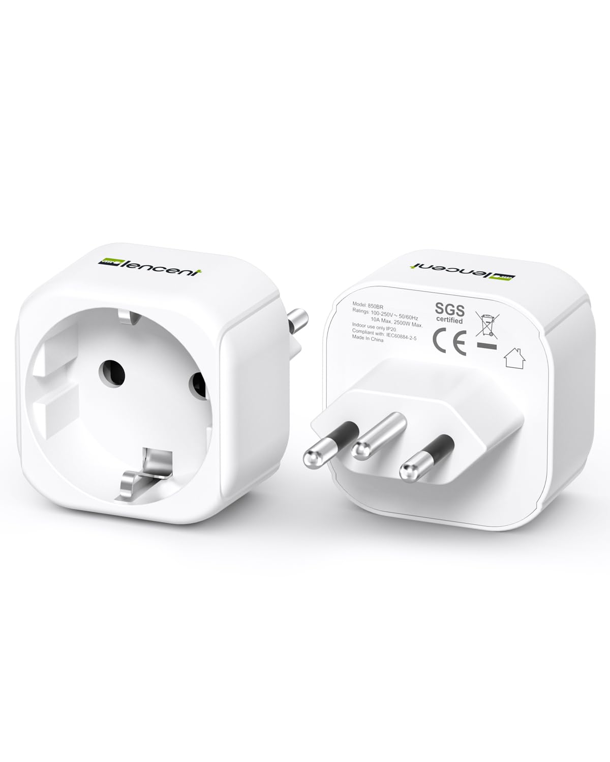 LENCENT Adaptateur Prise Brésil, Adaptateurs de Voyage Type N | pour Brésil vers France, Prise brésilienne Protection Sécurité pour Déplacement Vacances pour Voyage au Bresil, 2 Pièces