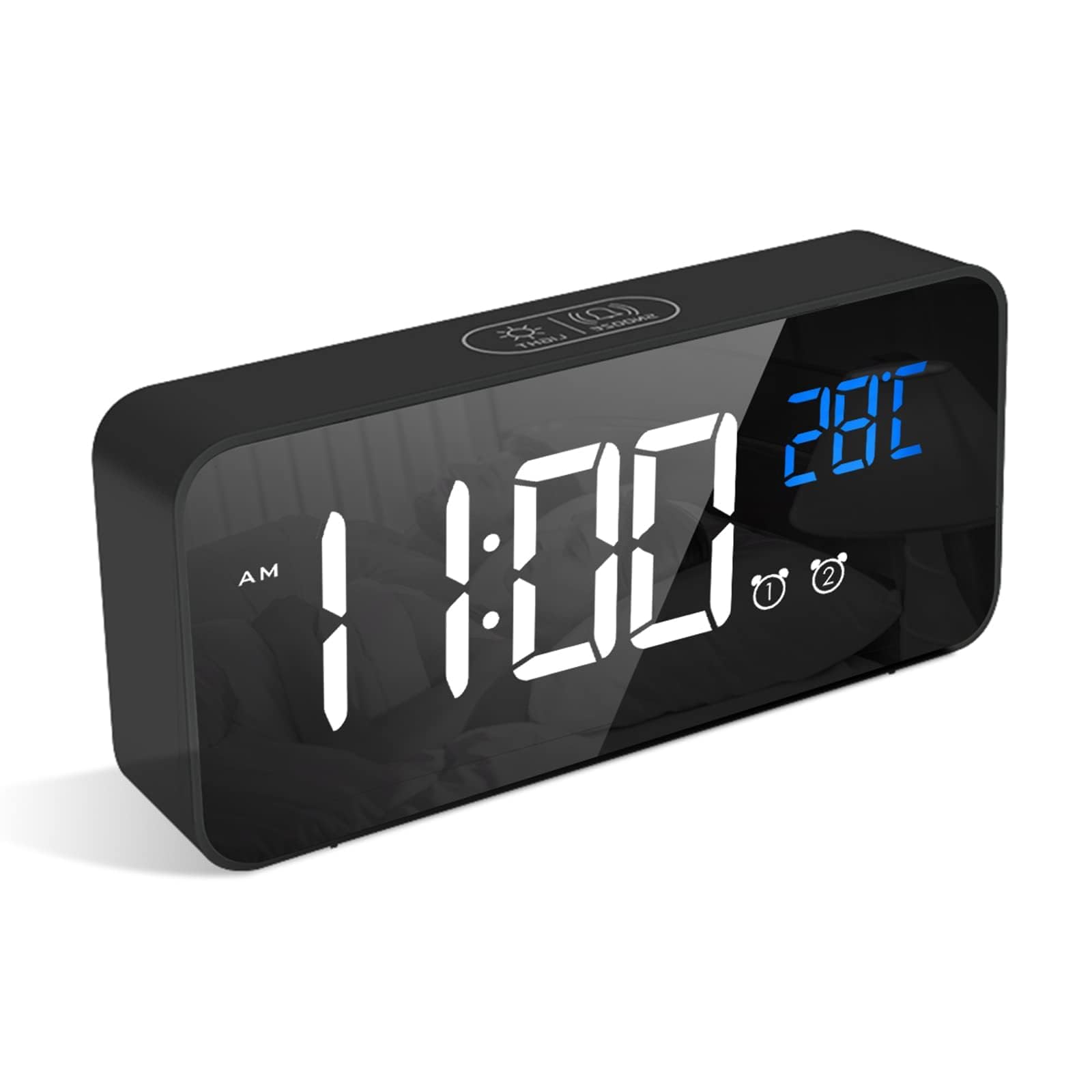 LATEC Réveil Numérique, Alarm de Réveil LED avec Fonction de Snooze, Charge des Ports USB Noir
