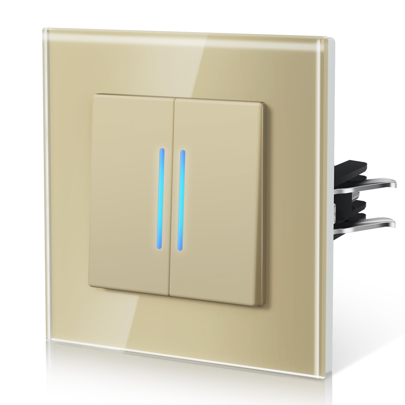 BSEED Interrupteur avec Cristal,Interrupteur Mural avec Griffes,Modern Interrupteur Avec Voyant Lumineux,Facile à Installer,E - Série,2 Gang 1 Voie,86mm Or