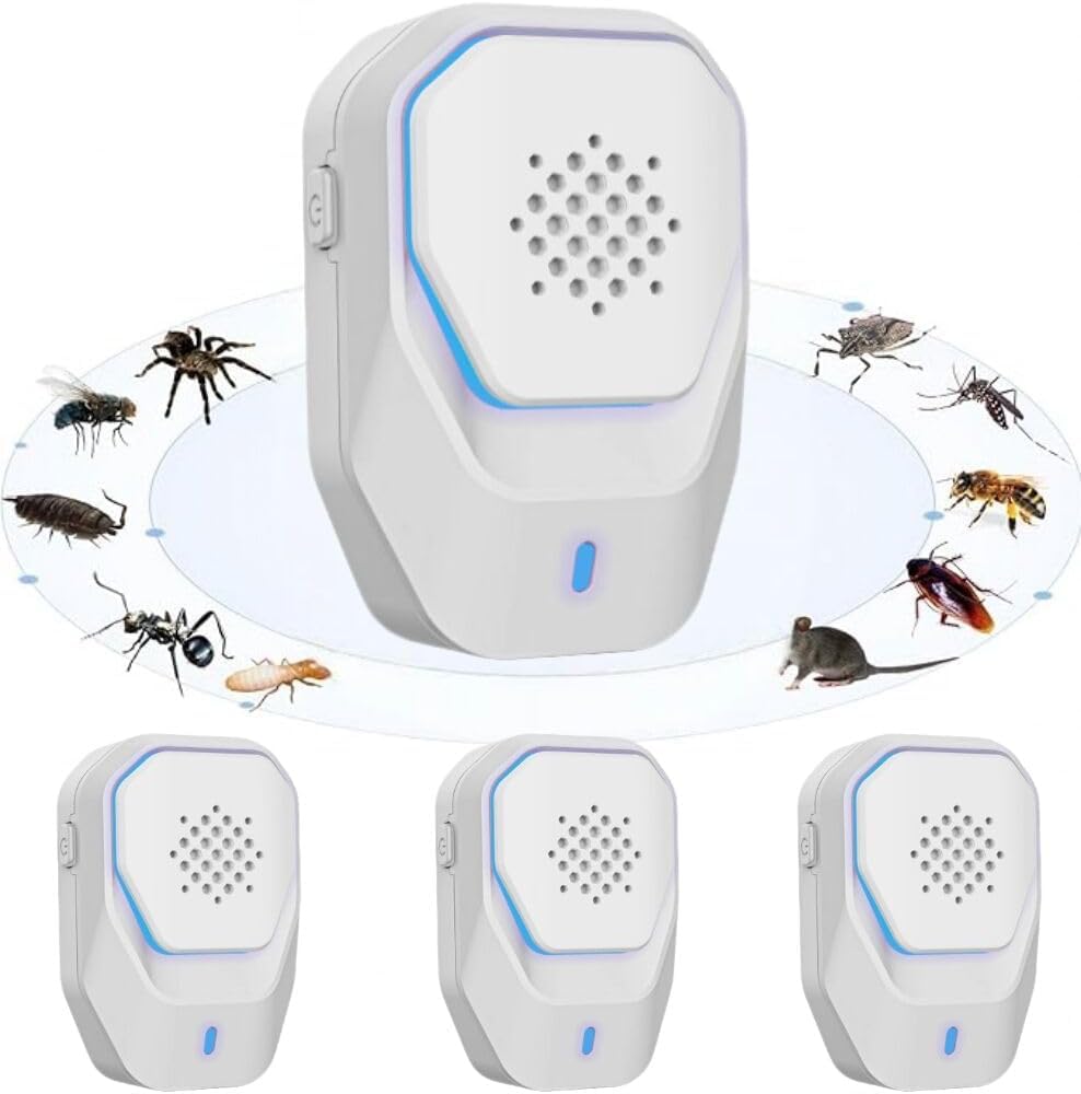 COODAY Répulsif Ultrasonique Anti-Nuisibles 2026 Amélioré, 4 Pack Répulsif Ultrason Souris, Sûr pour Animaux Domestiques et Personnes, Contre Cafards, Rats, Araignées et Moustiques