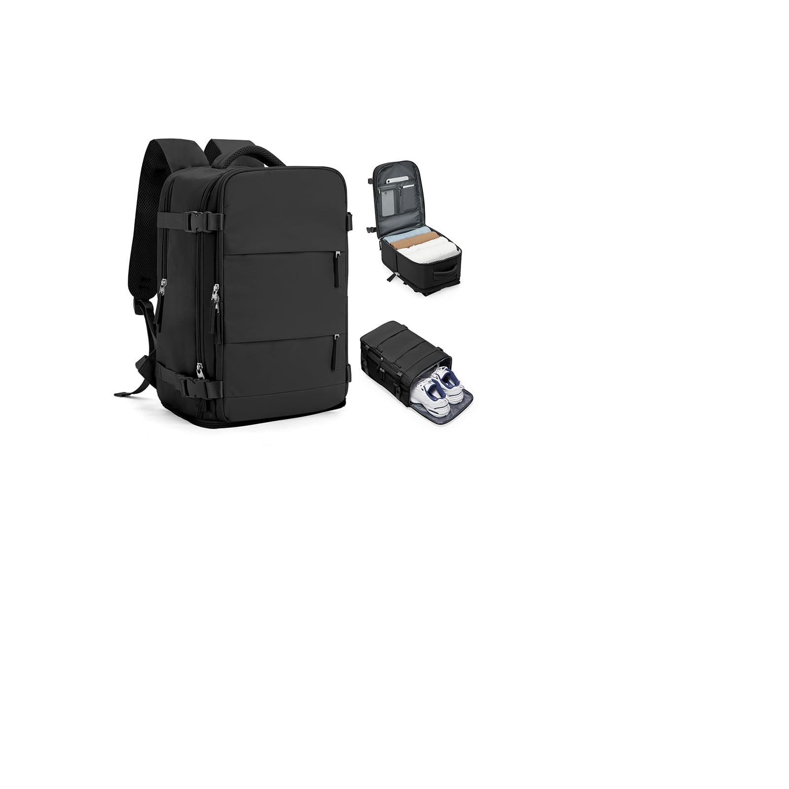 HPLQQ Sac à Dos Voyage Bagage Cabine 40x30x20 pour Ryanair/Wizz Sac À Main Bagage Cabine Avion Sac À Dos Voyage Imperméable pour Week-End Travel Gym Excursions Courtes 24L,A-noir