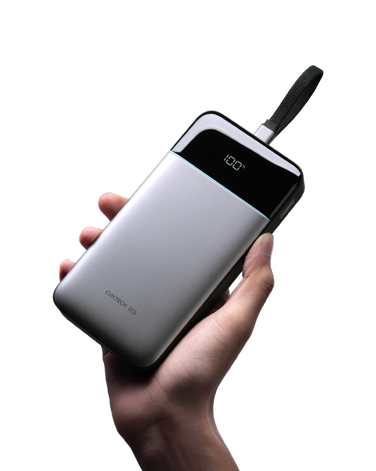 CUKTECH 25000mAh 100W Batterie Externe LED avec Câble USB-C Tressé Intégré | 3 Ports, Xiaomi 120W, Écran LED, Batterie Automobile, Approuvé Avion, Charge Rapide, Pour MacBook/iPhone18&17&16/iPad/Samsung