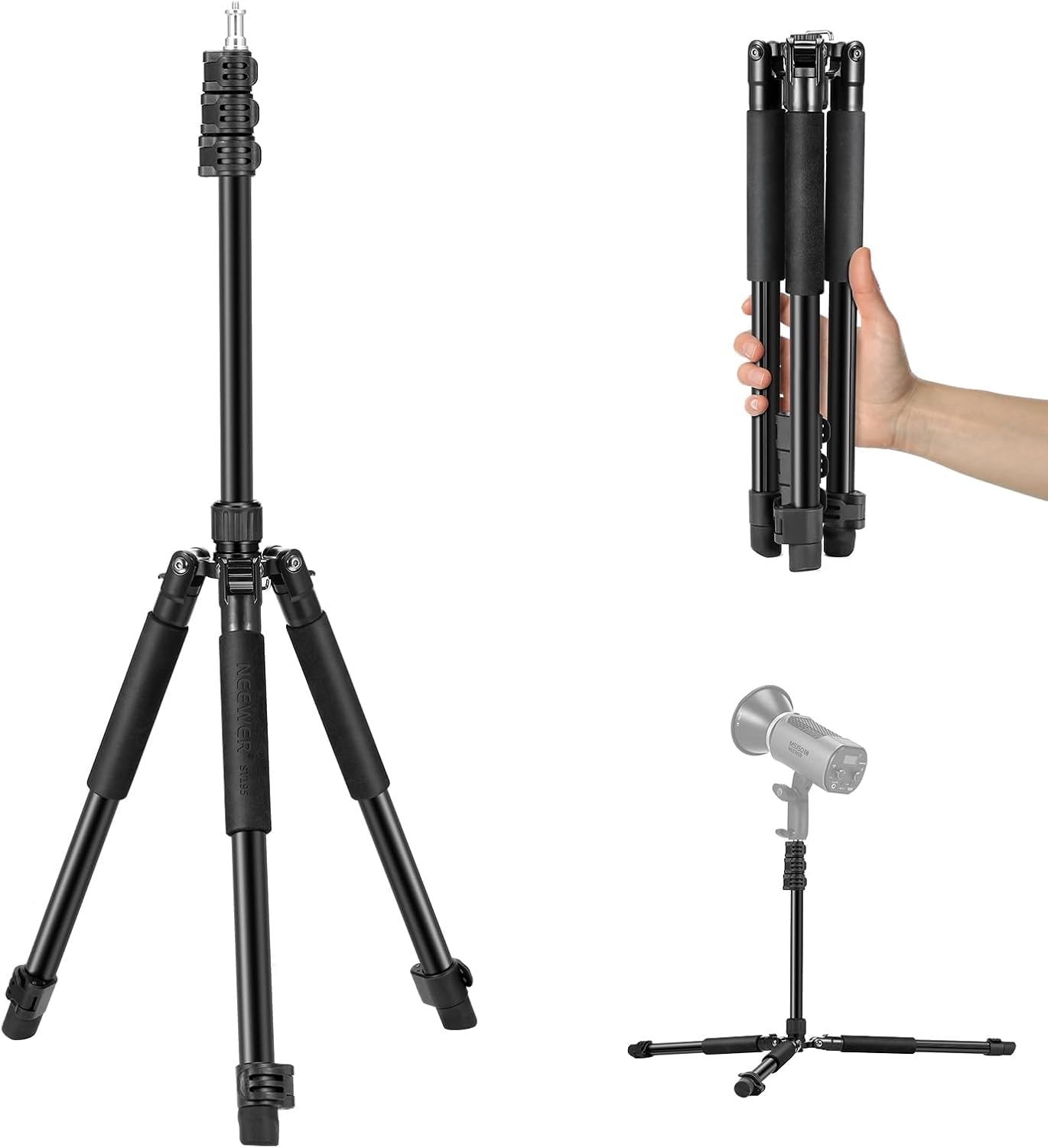 NEEWER ST195 Support de lumière pour Photographie, 47 à 195 cm | En Aluminium, réversible, pour éclairage de Studio, téléphone Portable, Support vidéo avec vis 1/4"