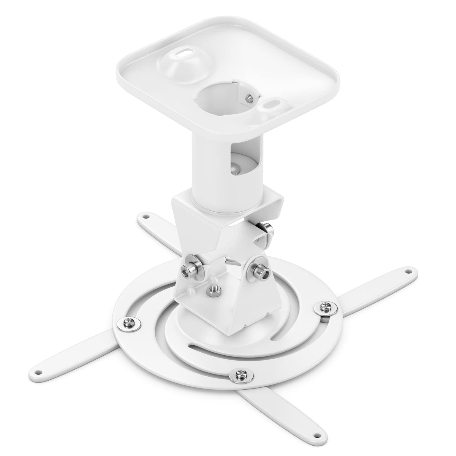 deleyCON Support de Plafond pour Projecteur Universel Beamer +-25° - Pivotant à 360° - Jusqu'à 15 Kg - Distance de Plafond 215mm - Gestion des Câbles - Blanc