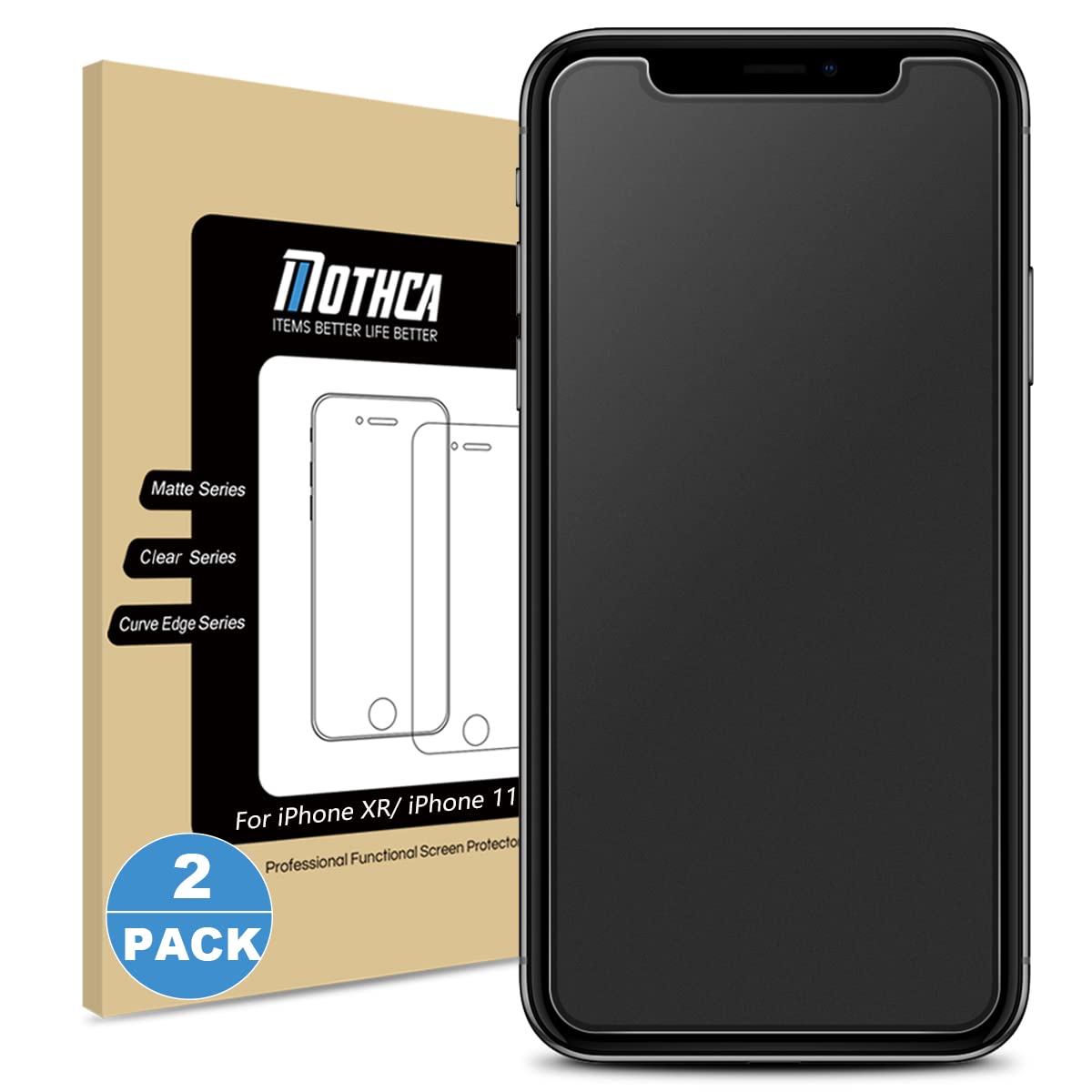 Mothca [2 Pièces Verre Trempé pour iPhone 11/ iPhone XR Mat, Film Protection Écran Matte Anti-Reflet et Anti-Traces de Doigts, 9H HD, Facile à Installer, Sans Bulles - 6,1 Pouces