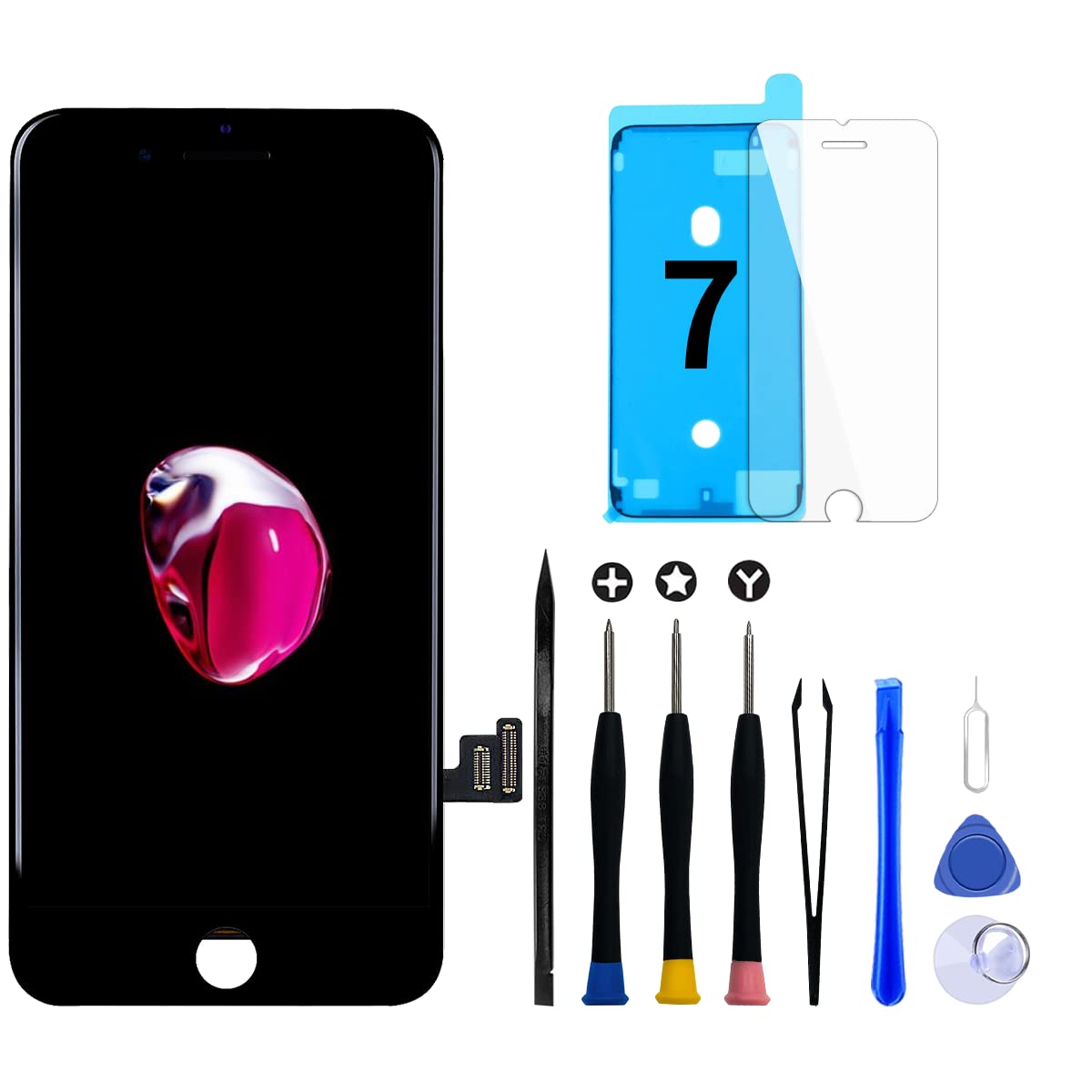 Écran pour iPhone 7 LCD Ecran Tactile Remplacement 3D Touch Digitizer 4,7" | Kit de réparation avec outils, joint étanche et verre trempé, écran Retina LCD avec réponse tactile précise
