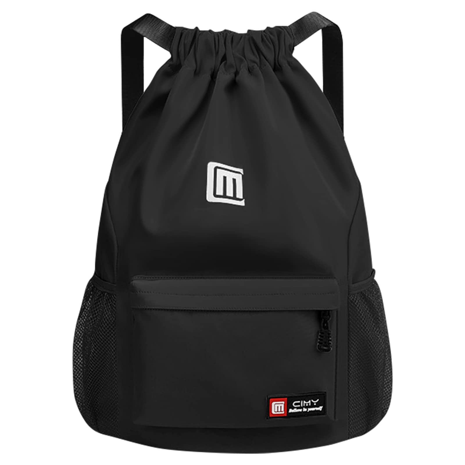 Eucomir Sac à Dos à Cordon, Large Bandoulière Sacs de Sport à Cordon,Noir | Imperméable Sac de Gym Avec Poche Intérieure Et Poche De Sécurité avec Poche Avant Et Arrière Zippée