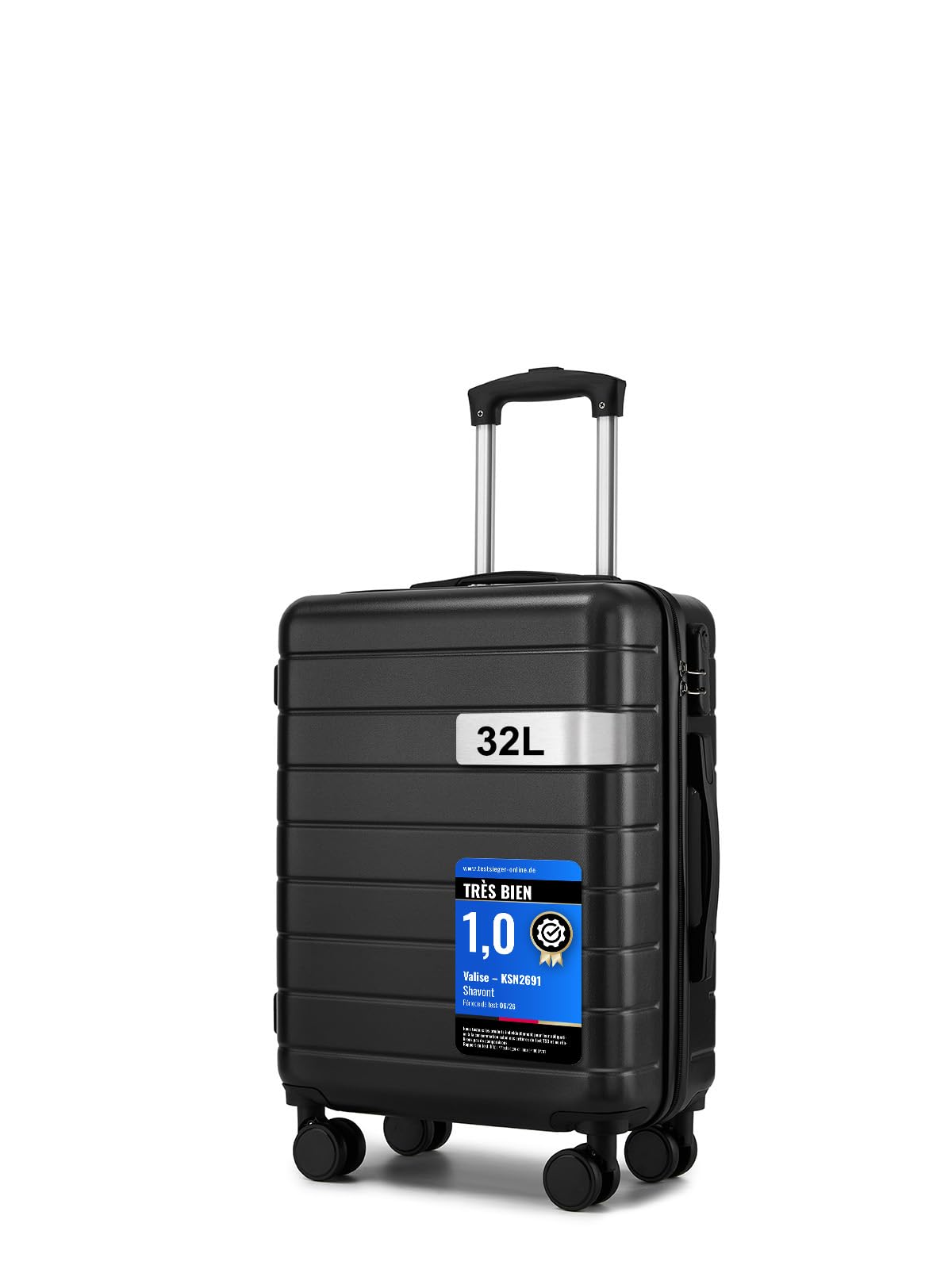 Shavont Valise Cabine 55x40x20cm 33L, Bagage Cabine Rigide, Noir | Léger Bagage à Main, Résistant ABS, 4 Roues Silencieuses 360°, Sangles Croisées Élastiques, Voyages Pro & Loisirs
