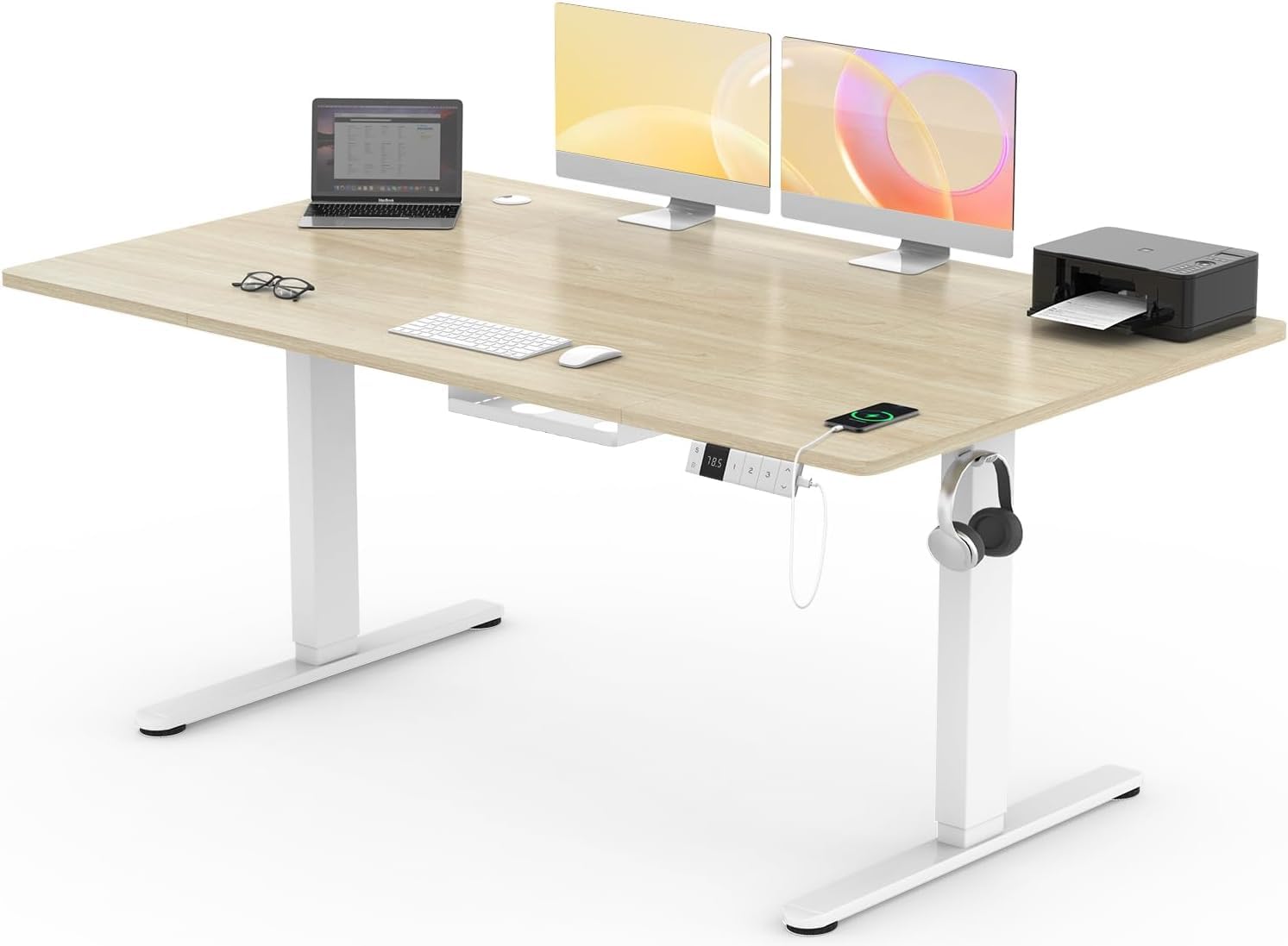 Devoko Bureau Assis Debout 160×80 Électrique, 72-118 cm, 3 Mémoires, Beige | Anti-Collision, Port de Charge USB, 4 Roulettes, moteur silencieux, bac câbles intégré, Capacité de charge 70 kg