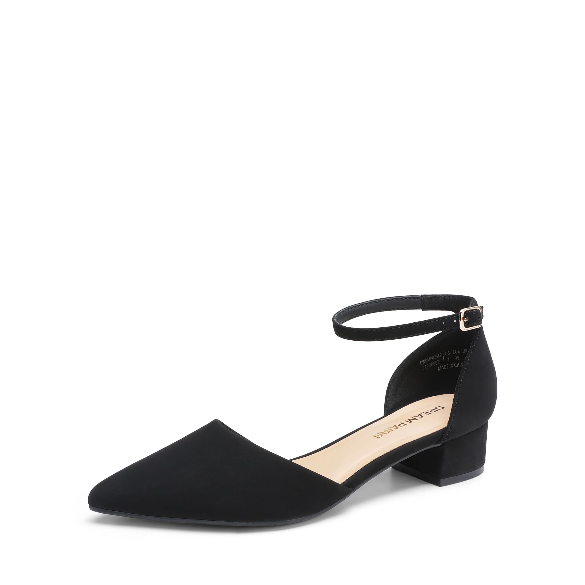 DREAM PAIRS Escarpins Femme Talon Bas Bout Pointu D'Orsay Bride Cheville Chaussures Habillees Confort