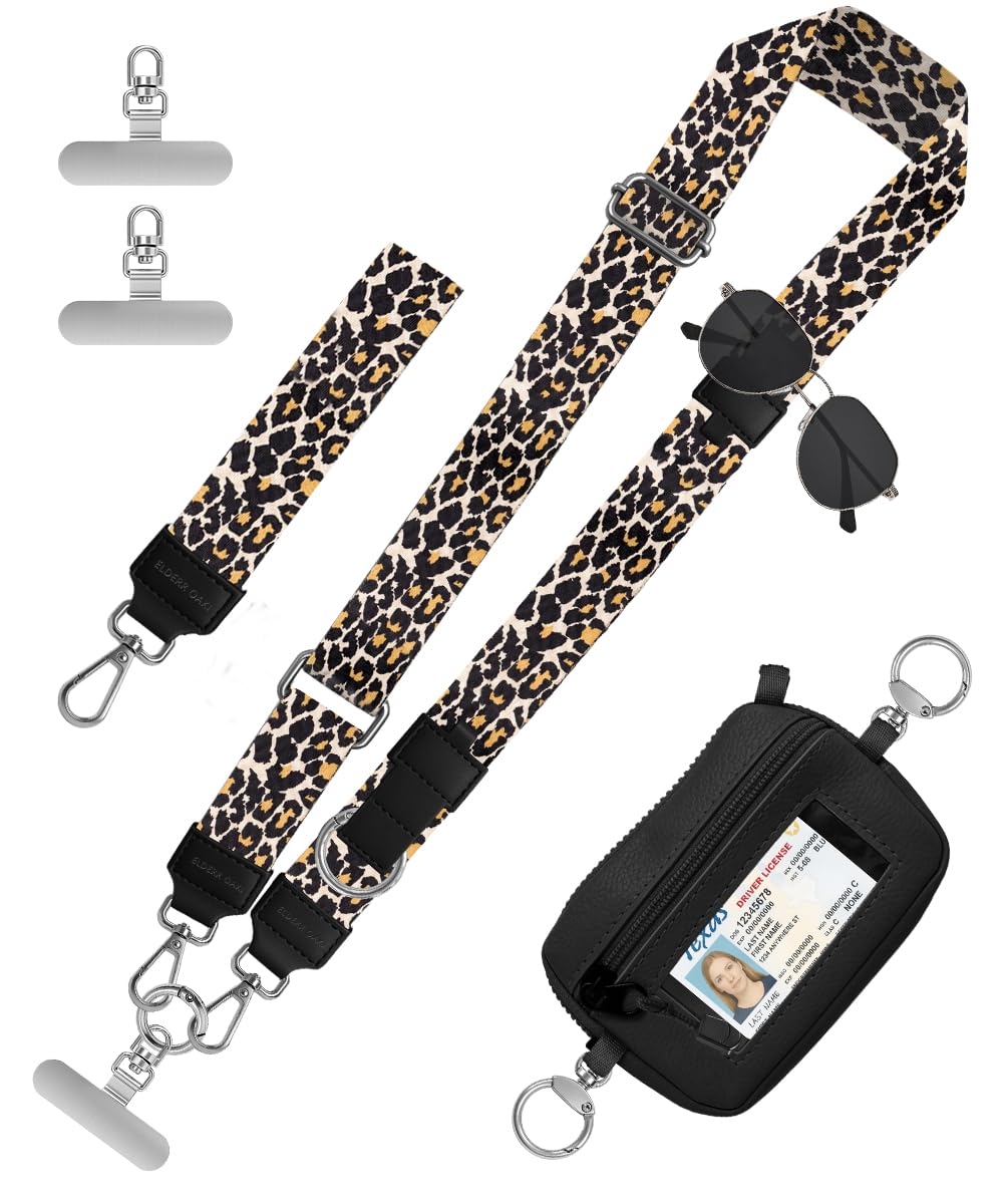 Elderoaki Lanière à bandoulière robuste pour téléphone portable avec portefeuille RFID et support de lunettes, sangle antivol pour téléphone portable pour voyage, universelle