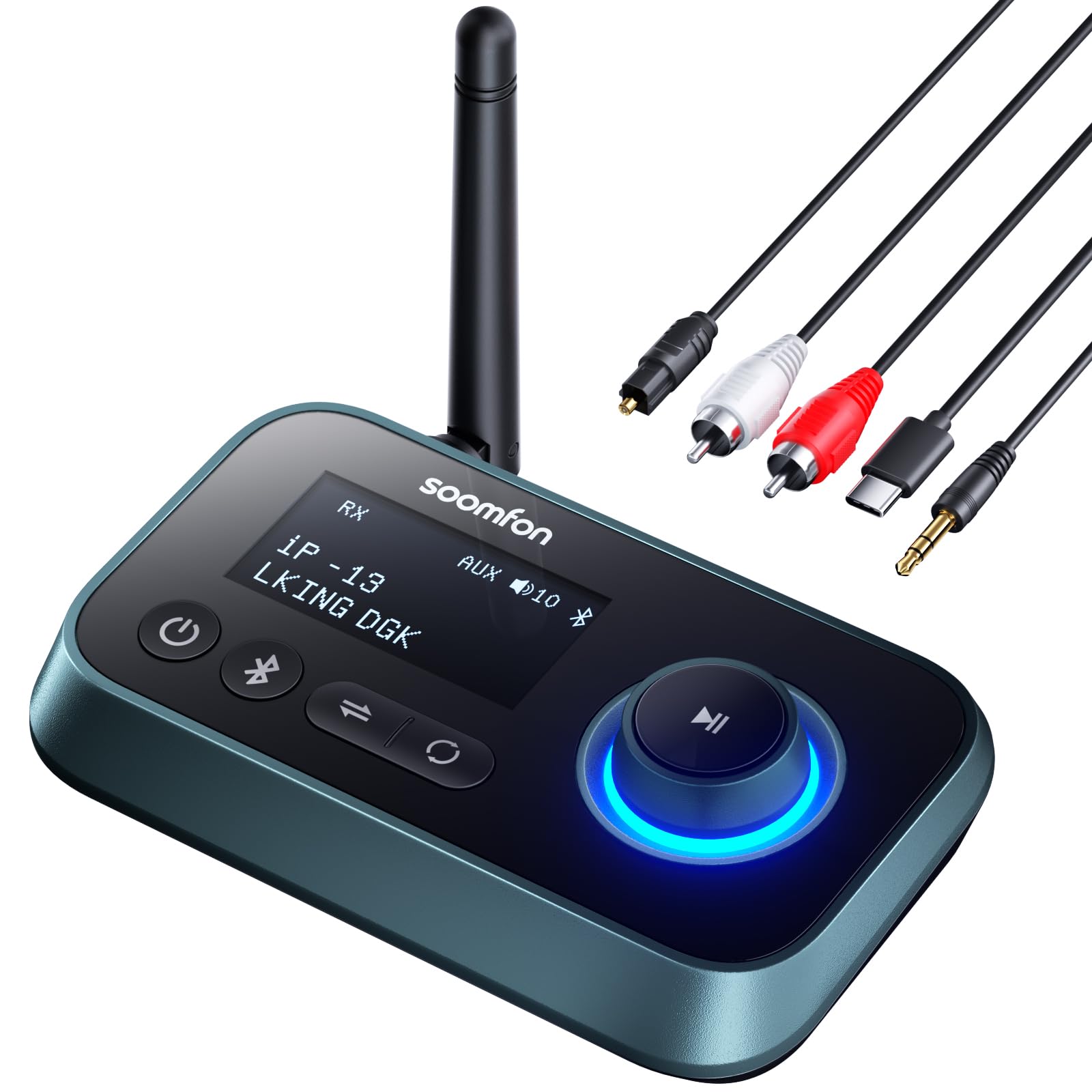 SOOMFON Émetteur Recepteur Bluetooth pour TV, 3 en 1 Adaptateur Bluetooth | Bluetooth 5.3 Transmetteur Récepteur Connexion Double pour Casques Enceintes, Bluetooth Adaptateur Jack 3.5mm/RCA/Optique