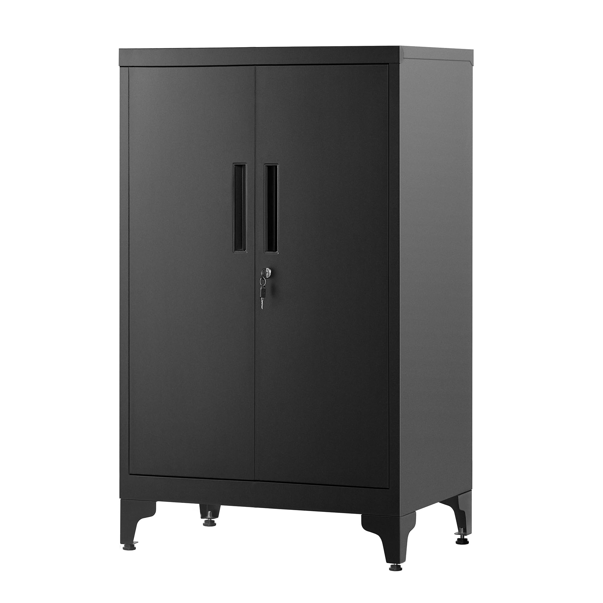 SONGMICS Caisson de Bureau à 2 Portes, Verrouillable, en Acier | Placard Polyvalent, Armoire de Bureau, pour Salon, Noir Mat, Collection BEREND OMC012B01