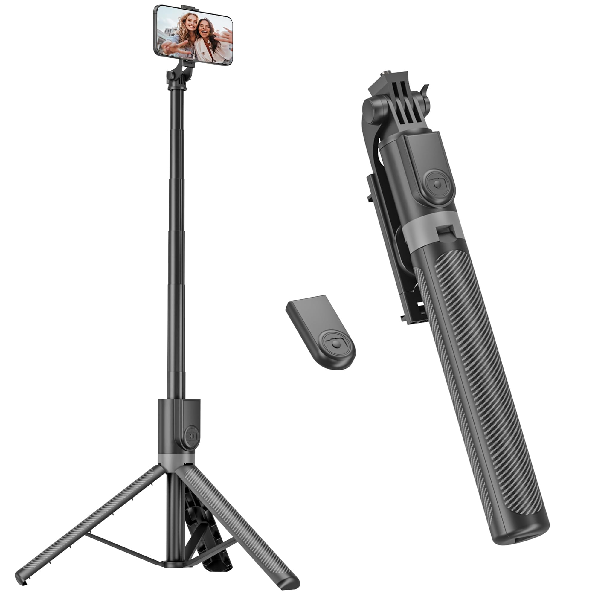 RISEOFLE 180cm Trepied Smartphone & Perche a Selfie, Trepied Telephone Portable Rétractable en Aluminium avec Télécommande sans Fil pour iPhone/Samsung/Android/Caméra