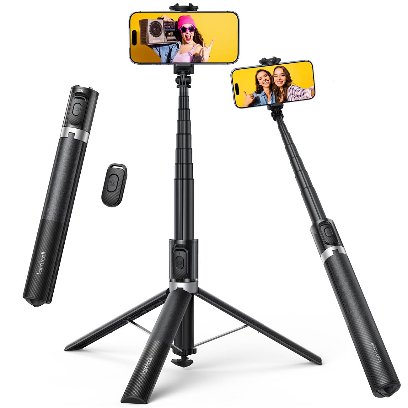 Lamicall 165 cm Trepied Smartphone, Perche à Selfie - Ouverture Automatique | Trépied Téléphone Extensible avec Télécommande sans Fil & Griffe Froide, Aluminium, 360° Rotation, pour iPhone/Samsung